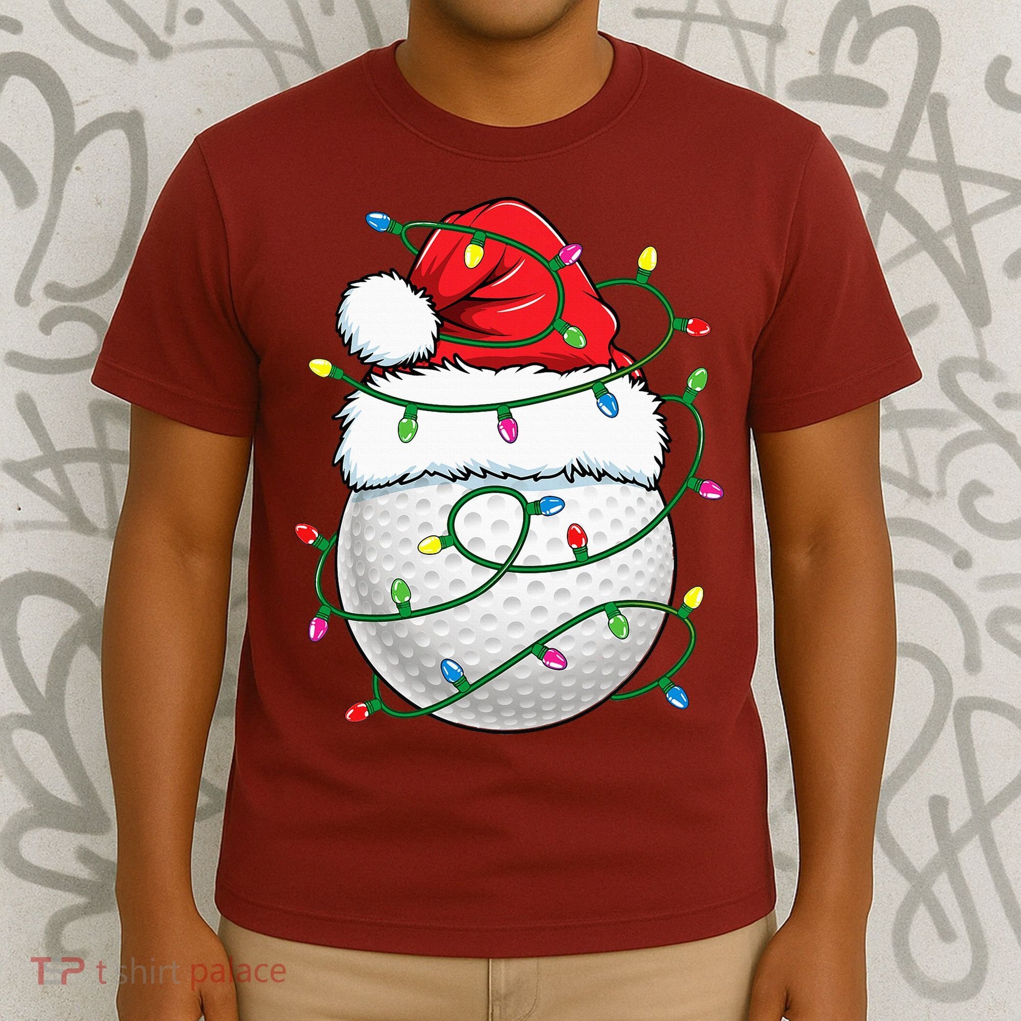 Golf Ball Santa Hat S Christmas Golfing Xmas Lights T-Shirt