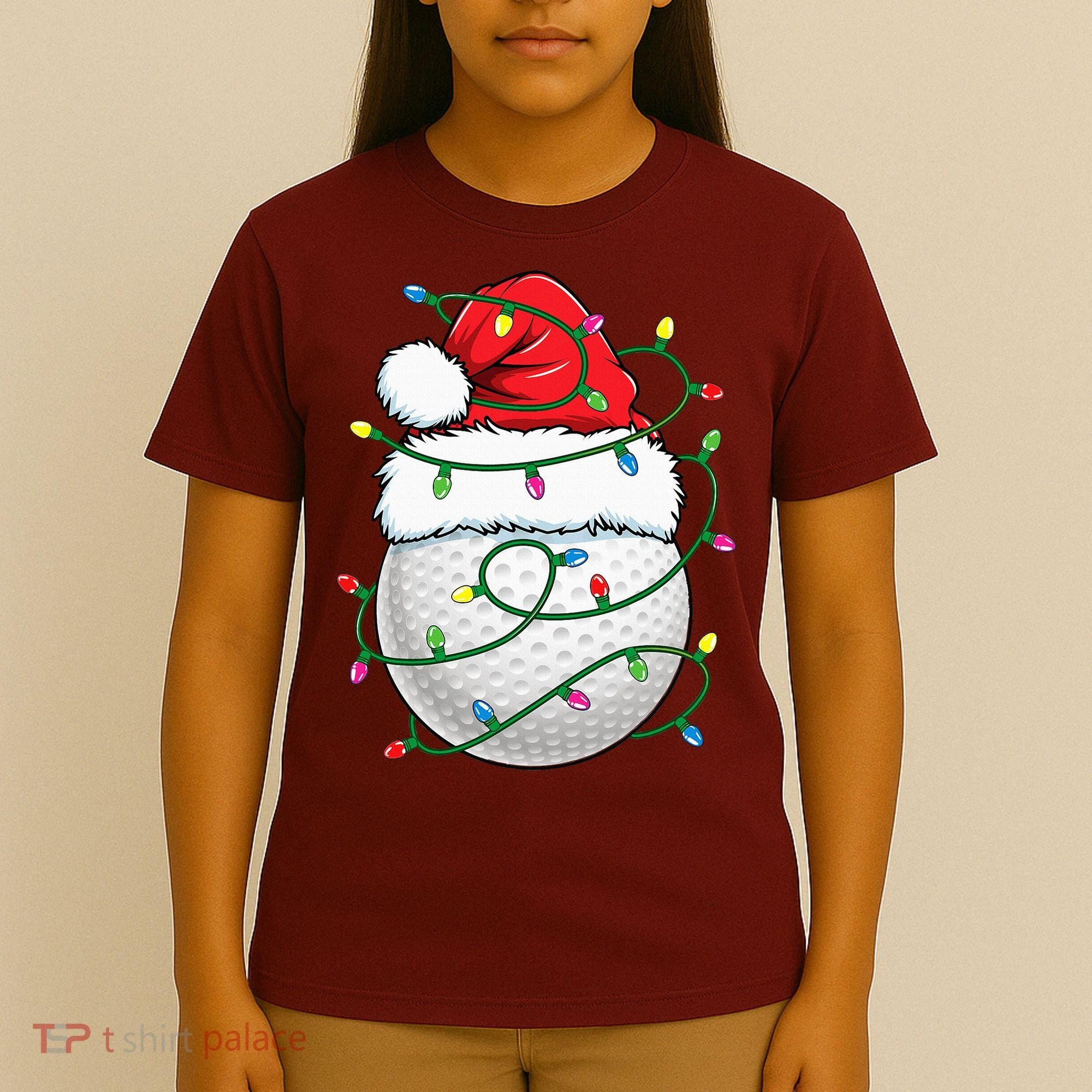 Golf Ball Santa Hat S Christmas Golfing Xmas Lights T-Shirt