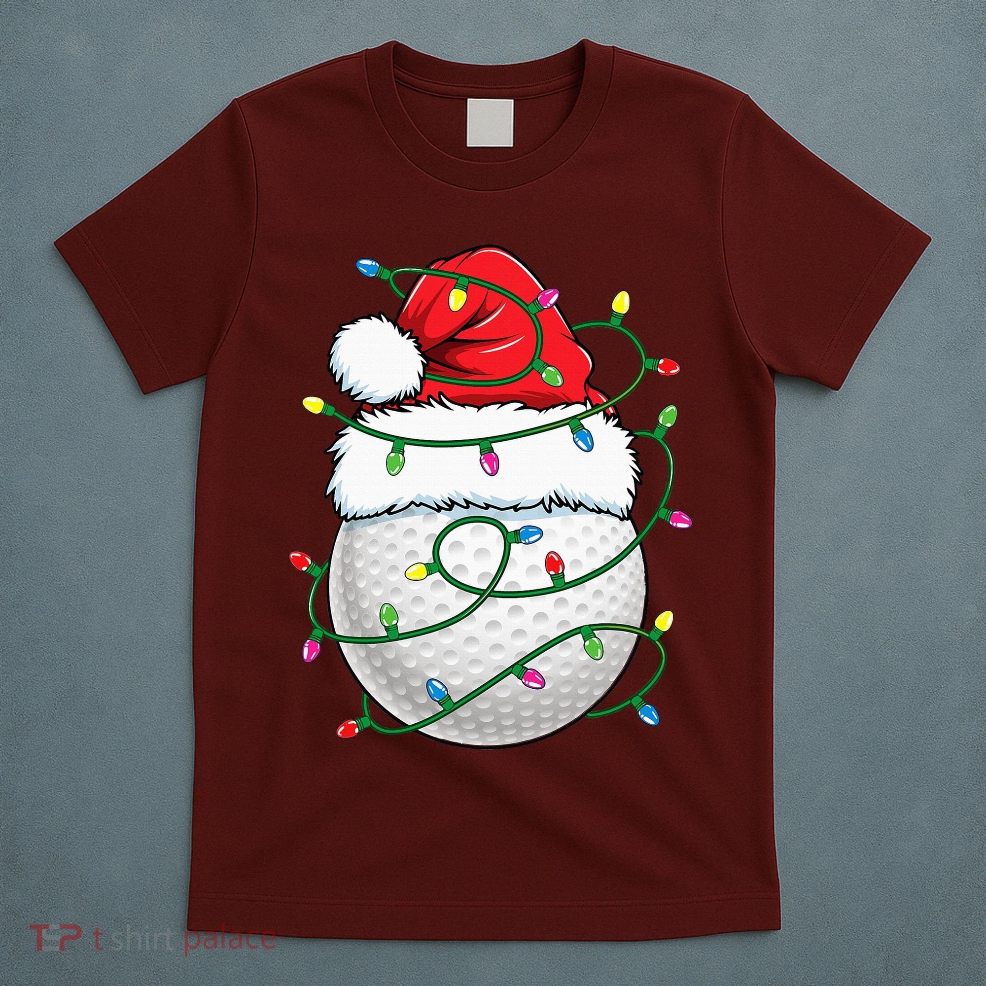 Golf Ball Santa Hat S Christmas Golfing Xmas Lights T-Shirt
