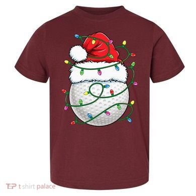 Golf Ball Santa Hat S Christmas Golfing Xmas Lights Toddler T-Shirt