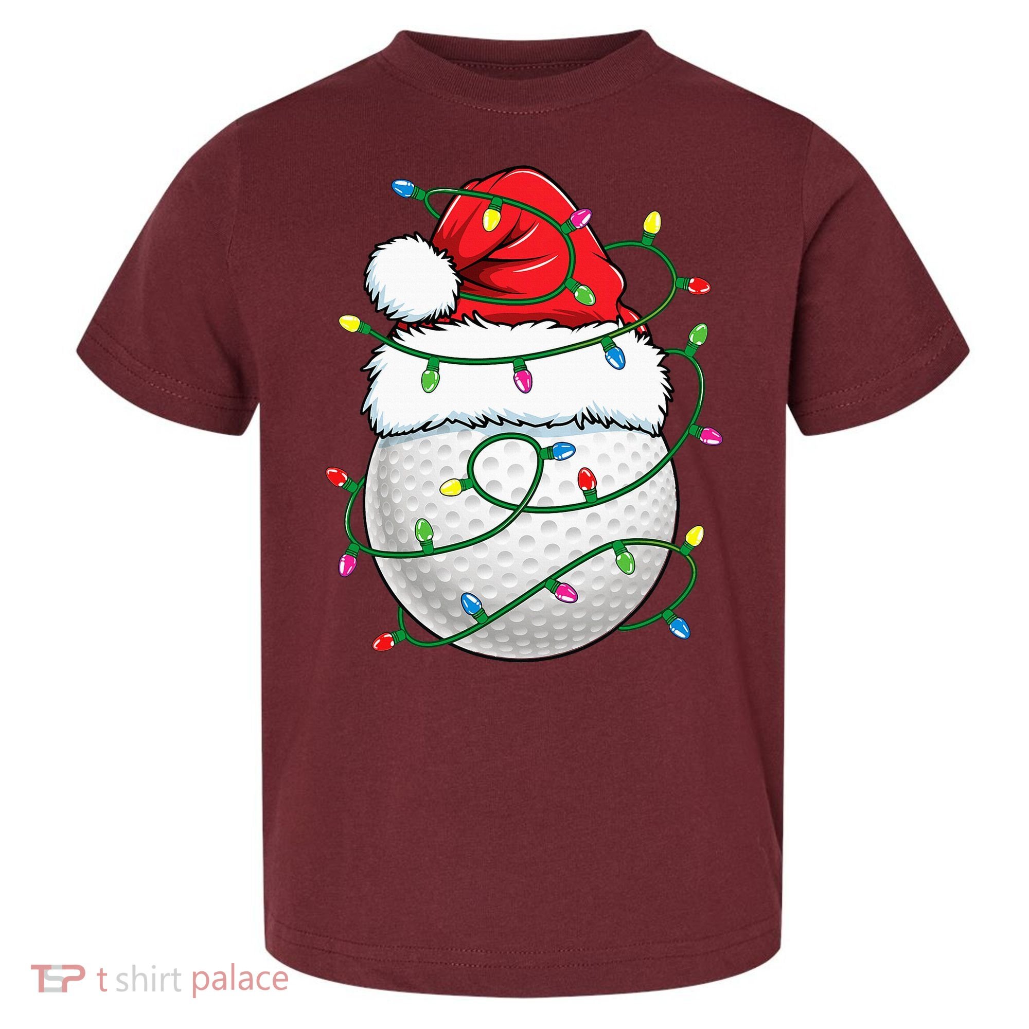 Golf Ball Santa Hat S Christmas Golfing Xmas Lights Toddler T-Shirt