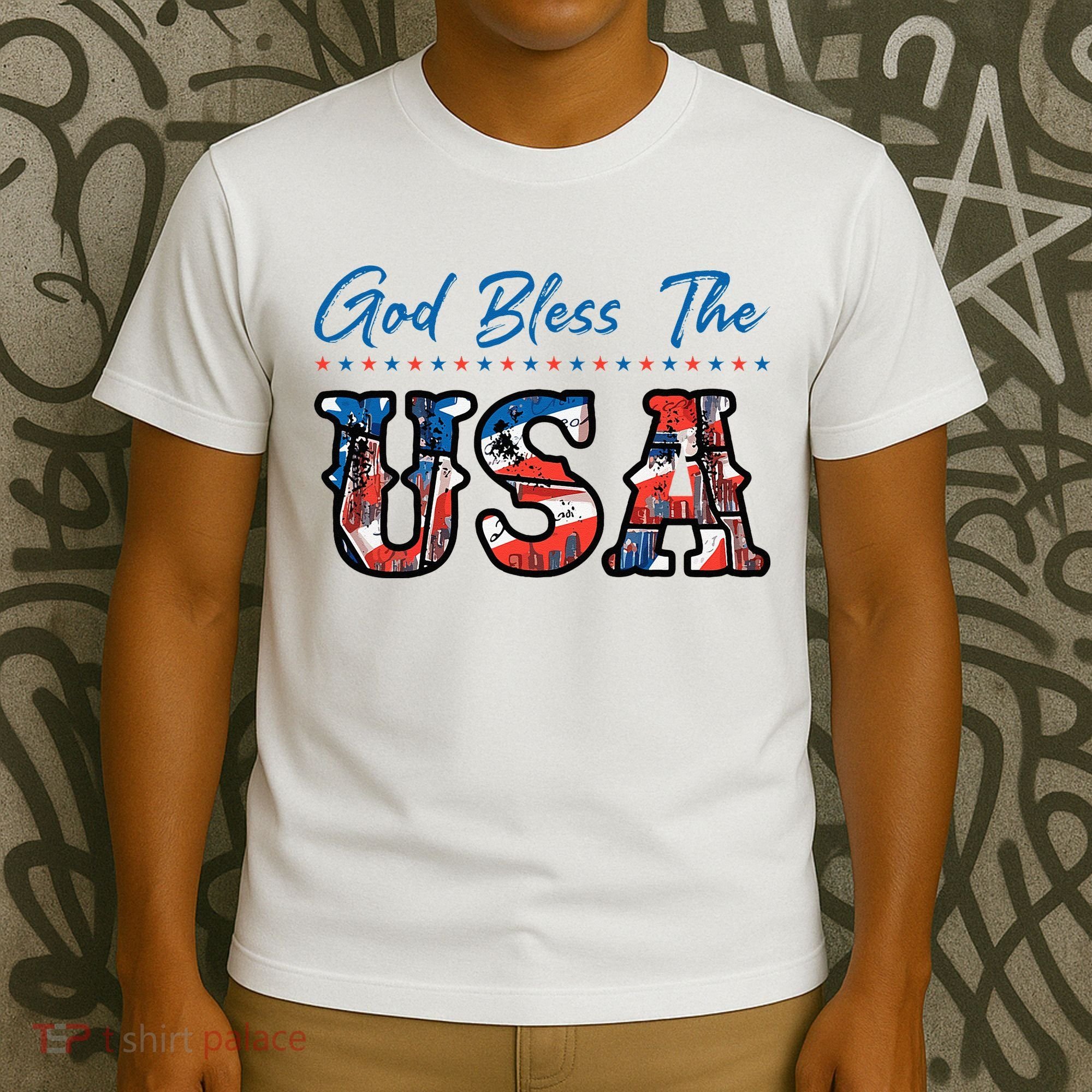 God Bless The USA Red White Blue Flag Patriotic 4th Of July  T-Shirt