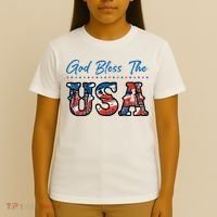 God Bless The USA Red White Blue Flag Patriotic 4th Of July  T-Shirt thumb 4
