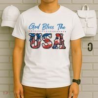 God Bless The USA Red White Blue Flag Patriotic 4th Of July  T-Shirt thumb 6
