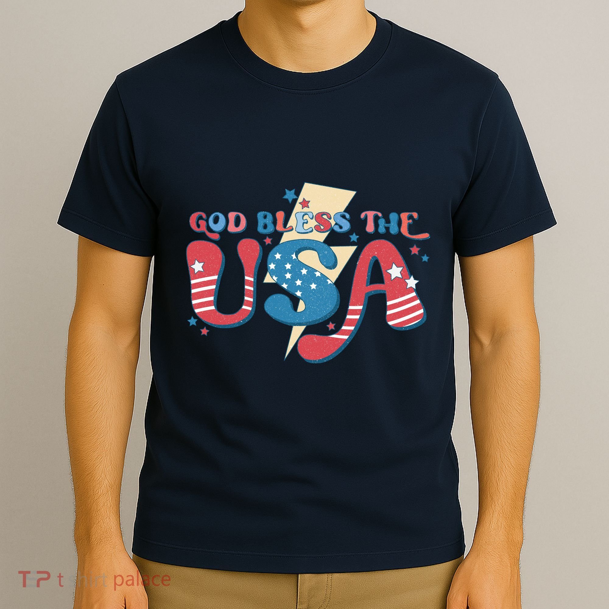 God Bless The USA American Flag Patriotic Retro 4th Of July Gift T-Shirt