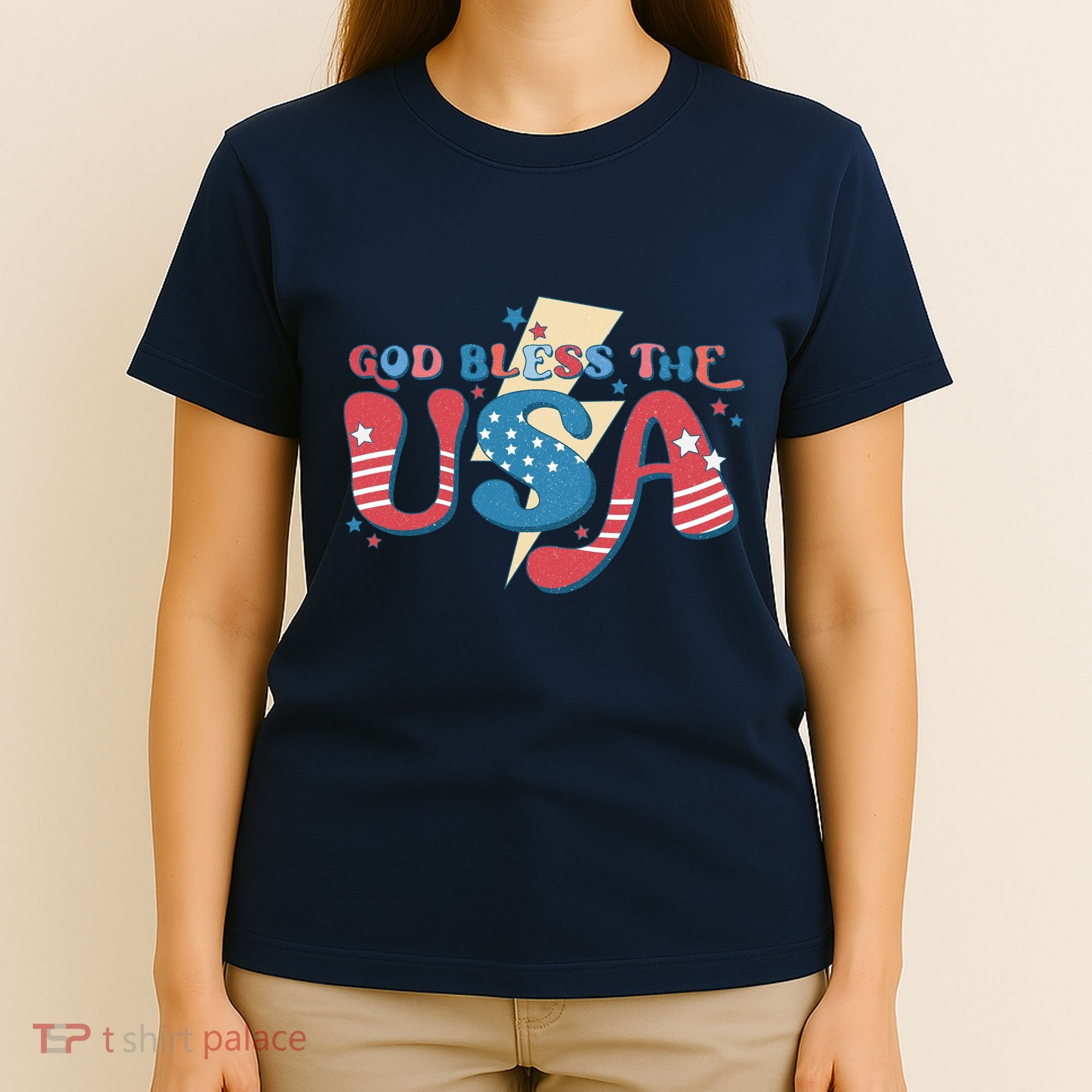 God Bless The USA American Flag Patriotic Retro 4th Of July Gift T-Shirt