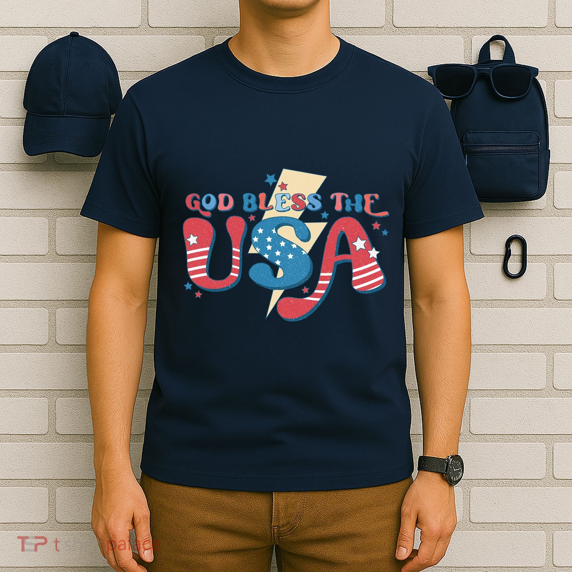 God Bless The USA American Flag Patriotic Retro 4th Of July Gift T-Shirt