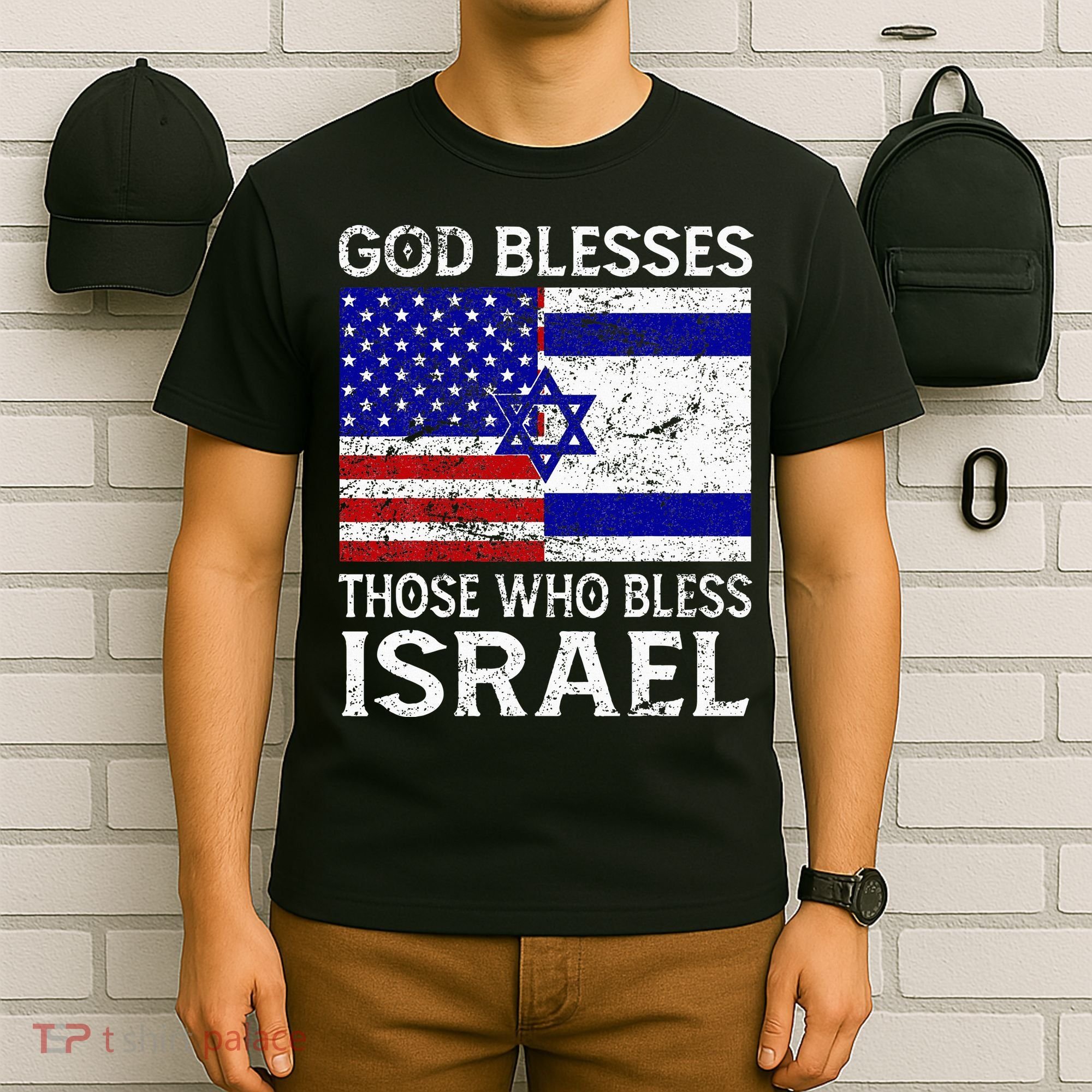 God Blesses Those Who Bless Israel Usa Flag Israeli Flag T-Shirt