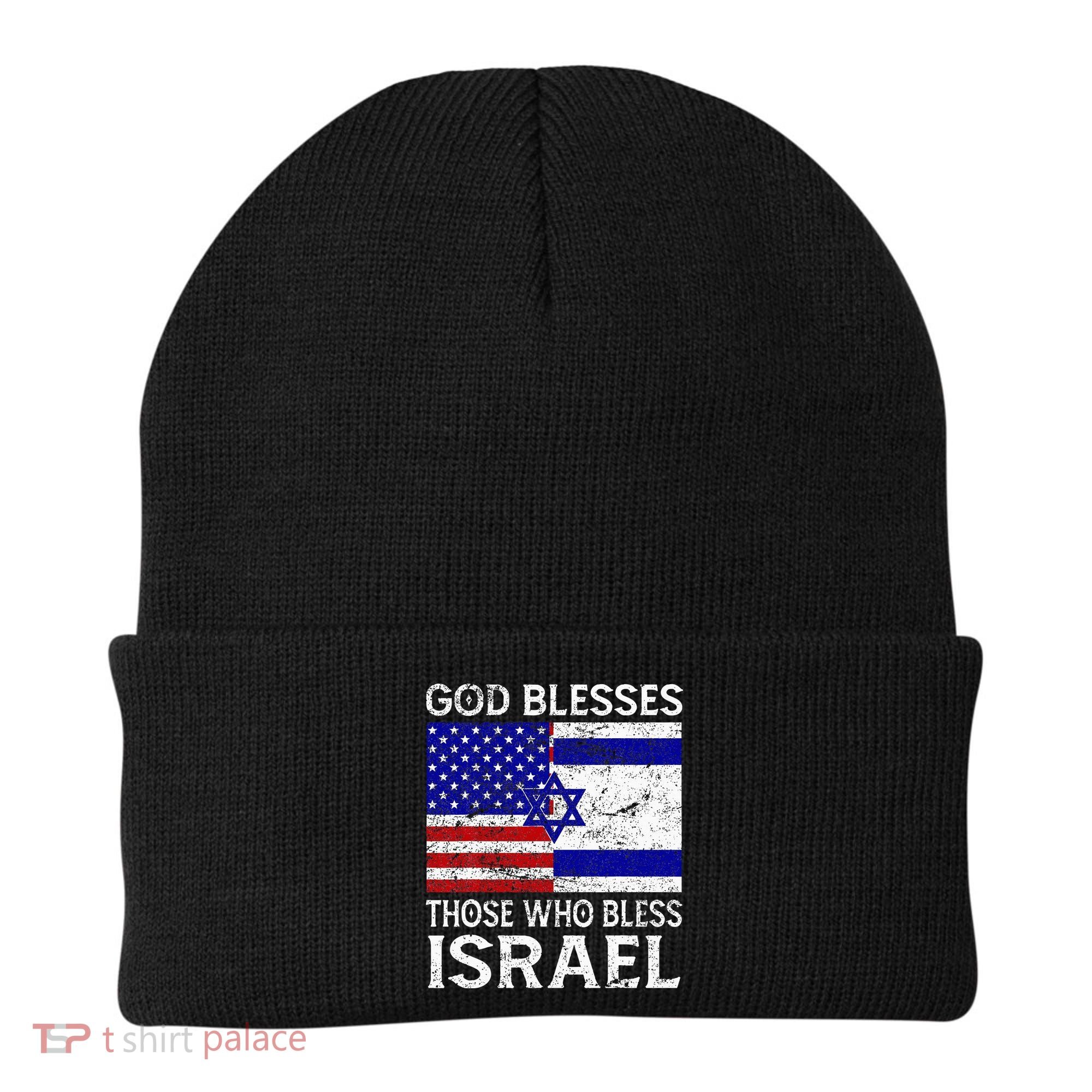 God Blesses Those Who Bless Israel Usa Flag Israeli Flag Beanie
