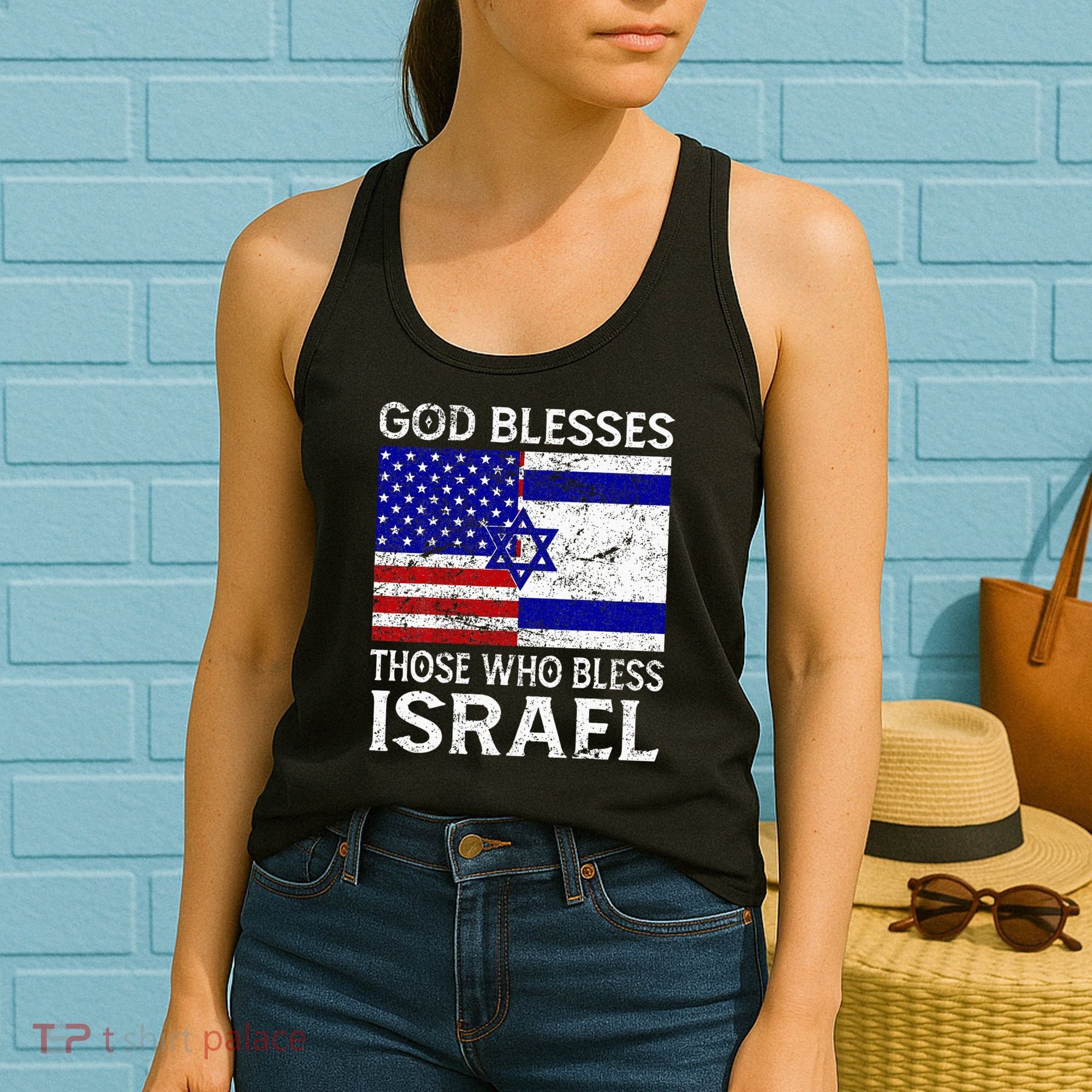 God Blesses Those Who Bless Israel Usa Flag Israeli Flag Women's Tank Top