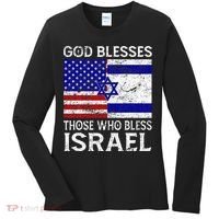 God Blesses Those Who Bless Israel Usa Flag Israeli Flag Women's Long Sleeve Shirt thumb 0