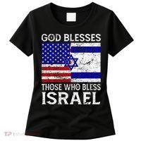God Blesses Those Who Bless Israel Usa Flag Israeli Flag Women's T-Shirt thumb 0