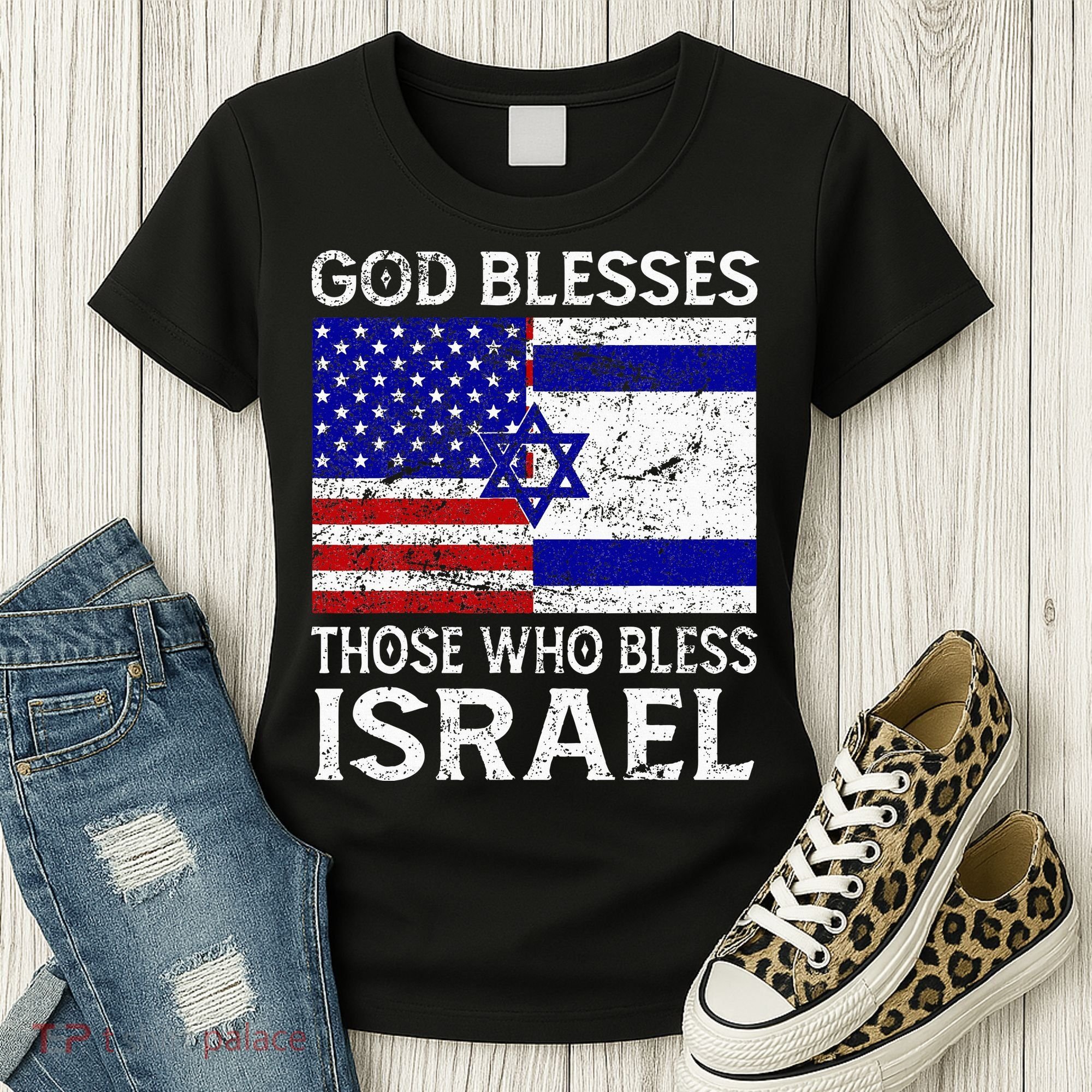 God Blesses Those Who Bless Israel Usa Flag Israeli Flag Women's T-Shirt