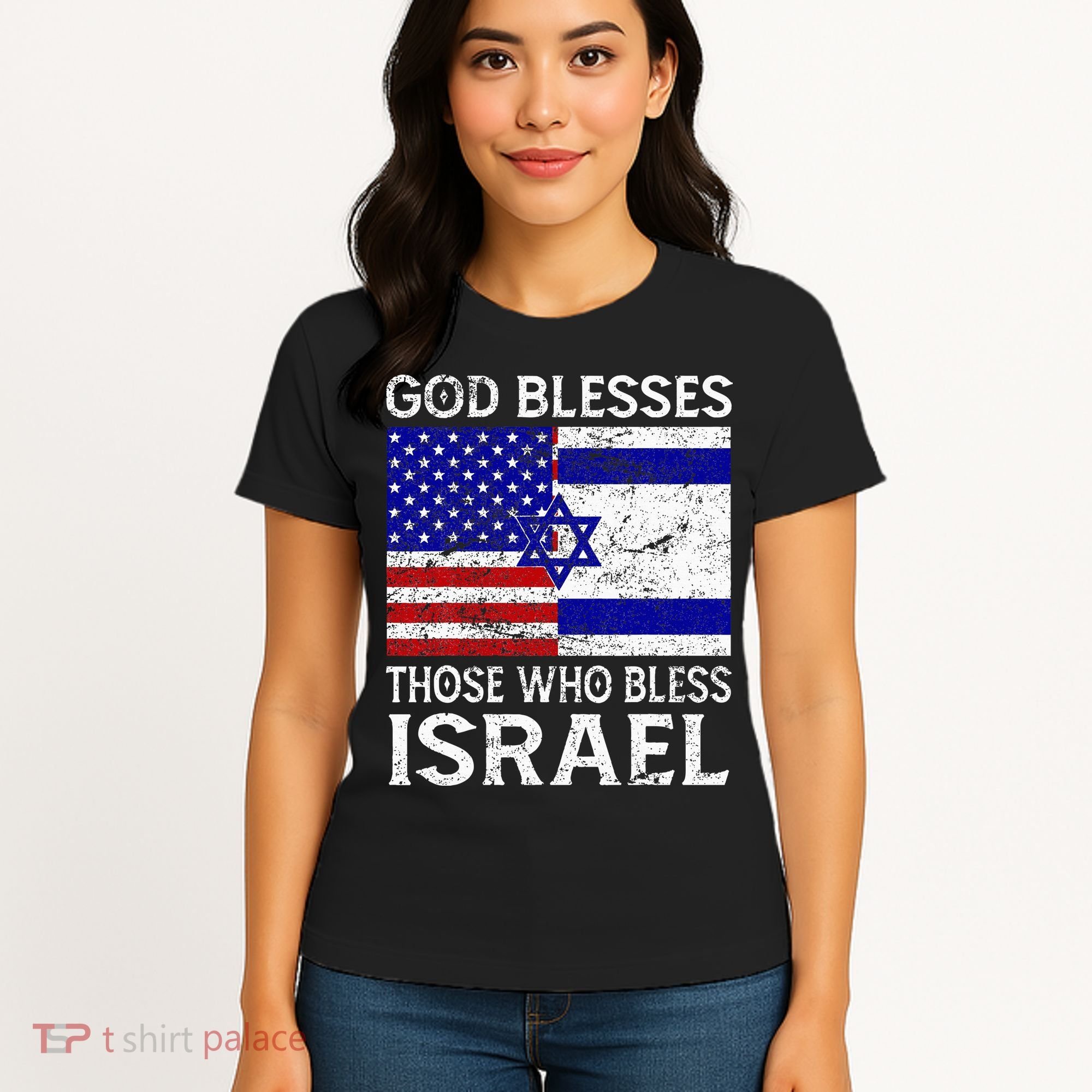 God Blesses Those Who Bless Israel Usa Flag Israeli Flag Women's T-Shirt