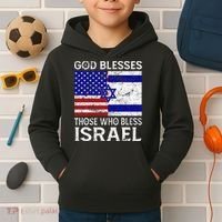 God Blesses Those Who Bless Israel Usa Flag Israeli Flag Kids Hoodie thumb 2