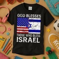 God Blesses Those Who Bless Israel Usa Flag Israeli Flag Kids T-Shirt thumb 3