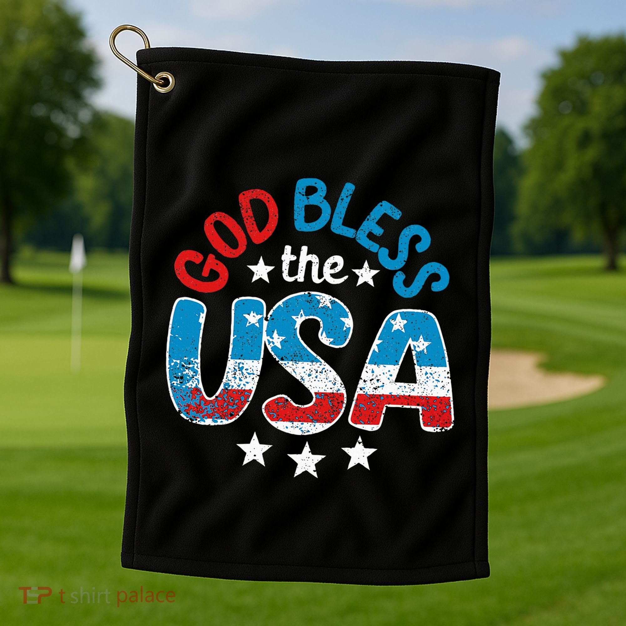 God Bless The Usa American Flag Patriotic Golf Towel