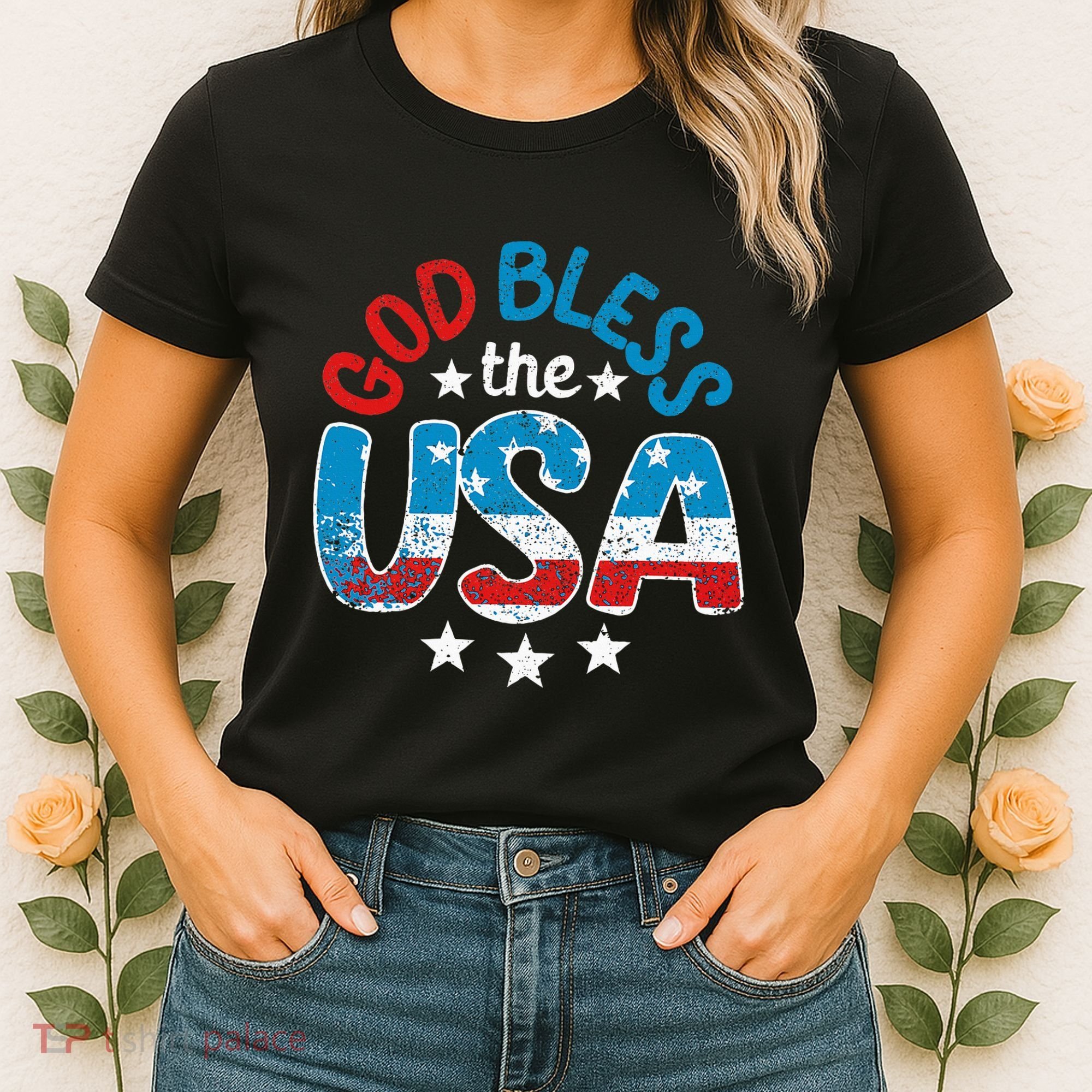 God Bless The Usa American Flag Patriotic Women's T-Shirt