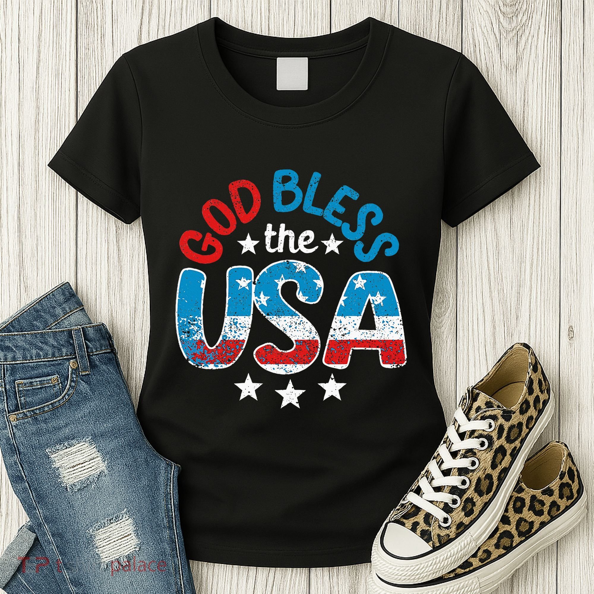 God Bless The Usa American Flag Patriotic Women's T-Shirt