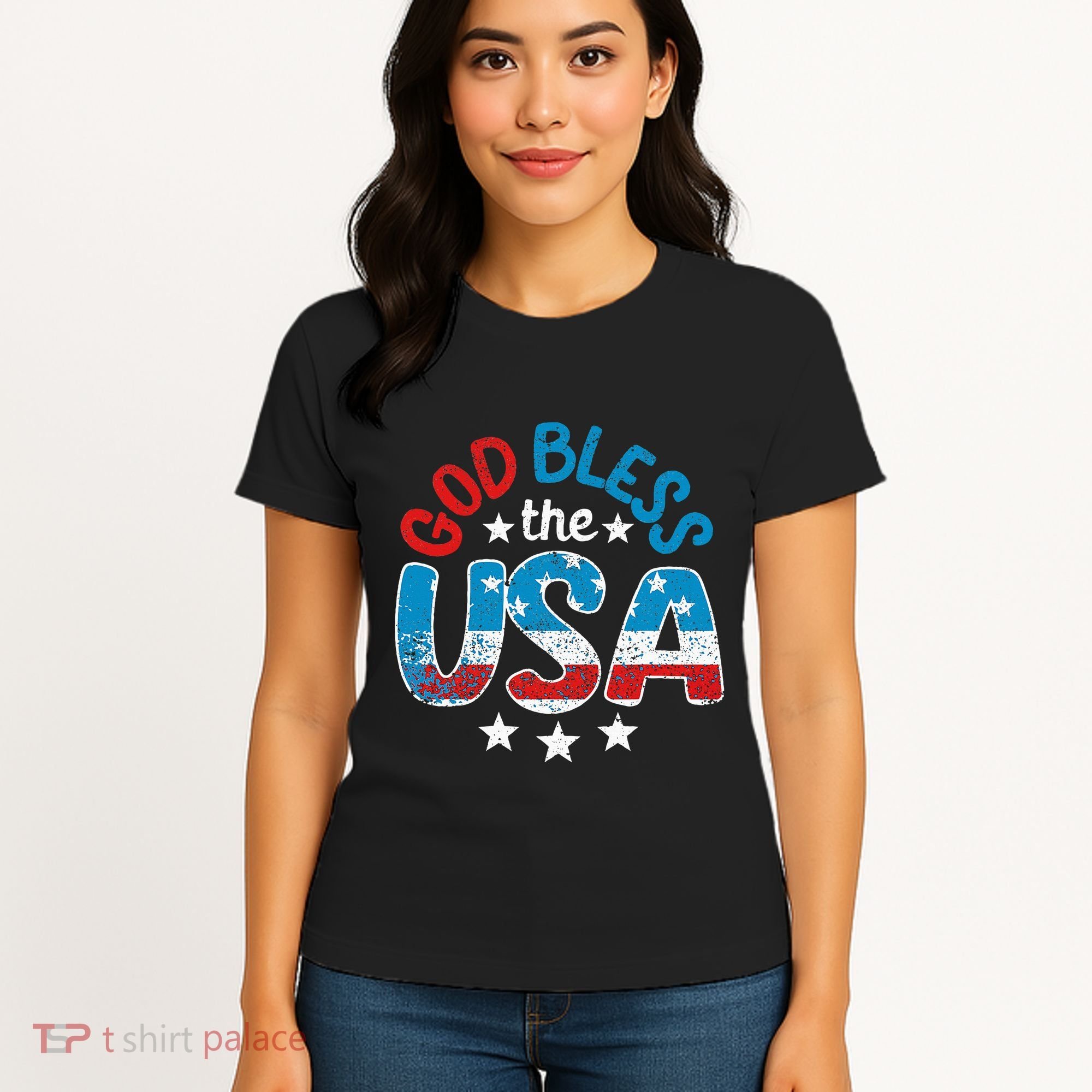 God Bless The Usa American Flag Patriotic Women's T-Shirt