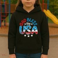 God Bless The Usa American Flag Patriotic Kids Hoodie thumb 3