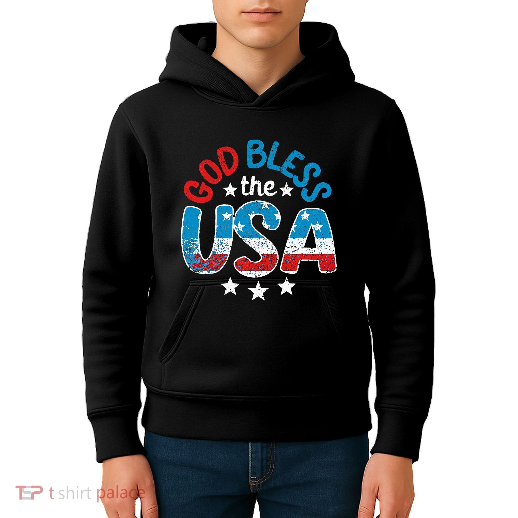 God Bless The Usa American Flag Patriotic Kids Hoodie