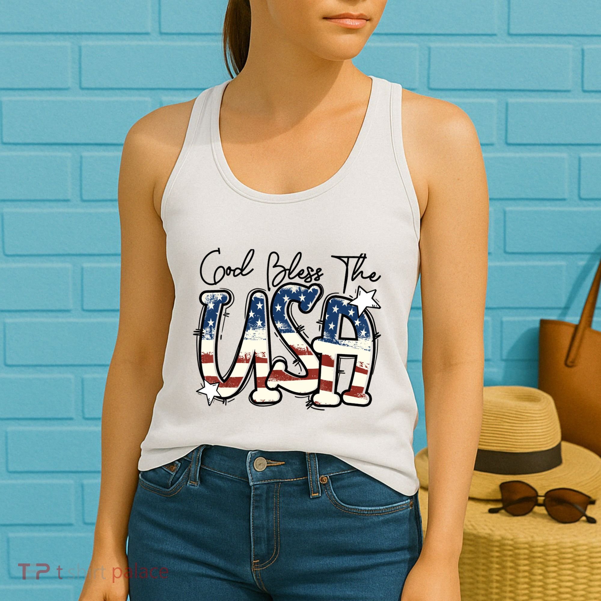 God Bless The USA American Flag Patriotic 4th Of July Women's Tank Top