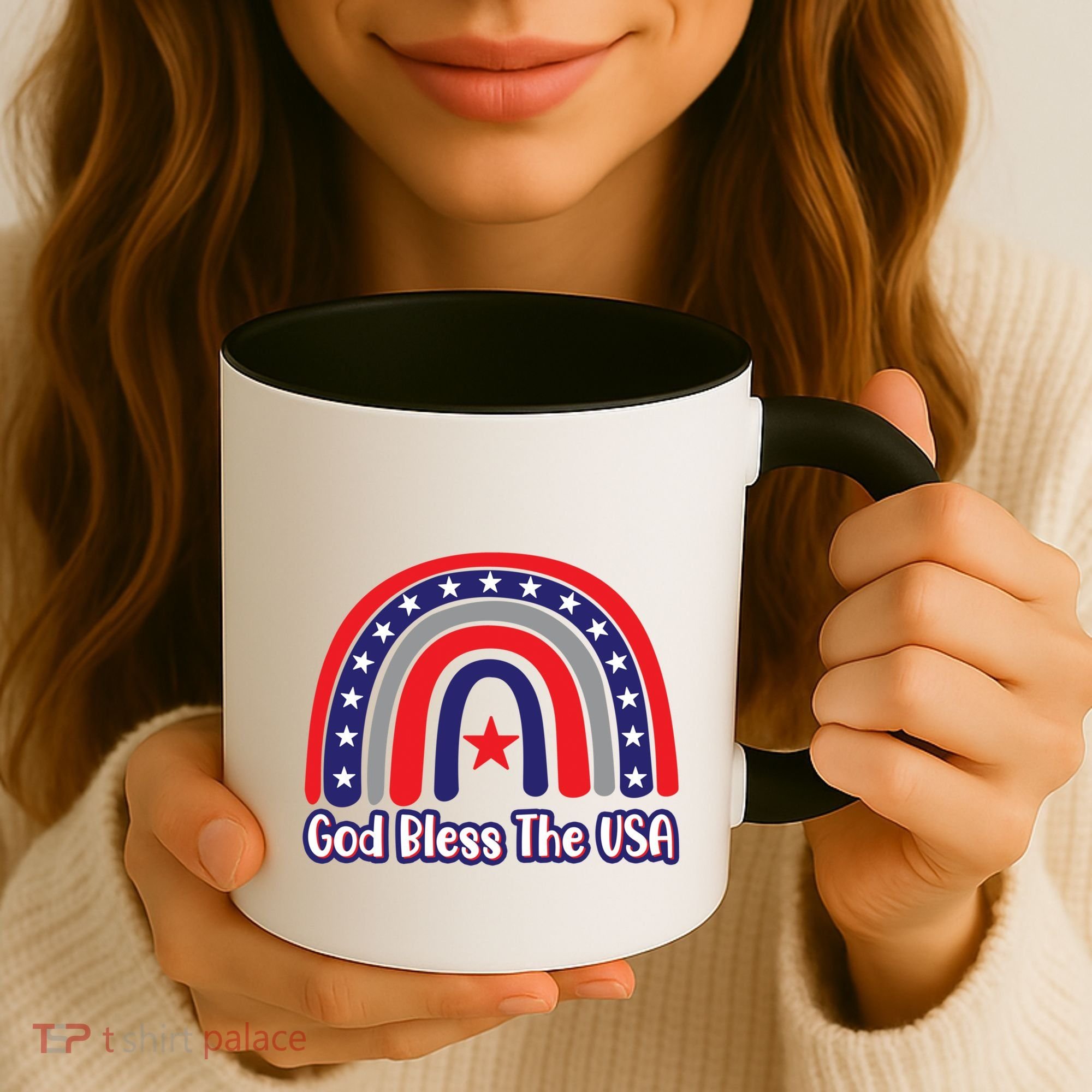 God Bless The Usa Red White And Blue Boho Rainbow Cute Family Funny Gift Coffee Mug
