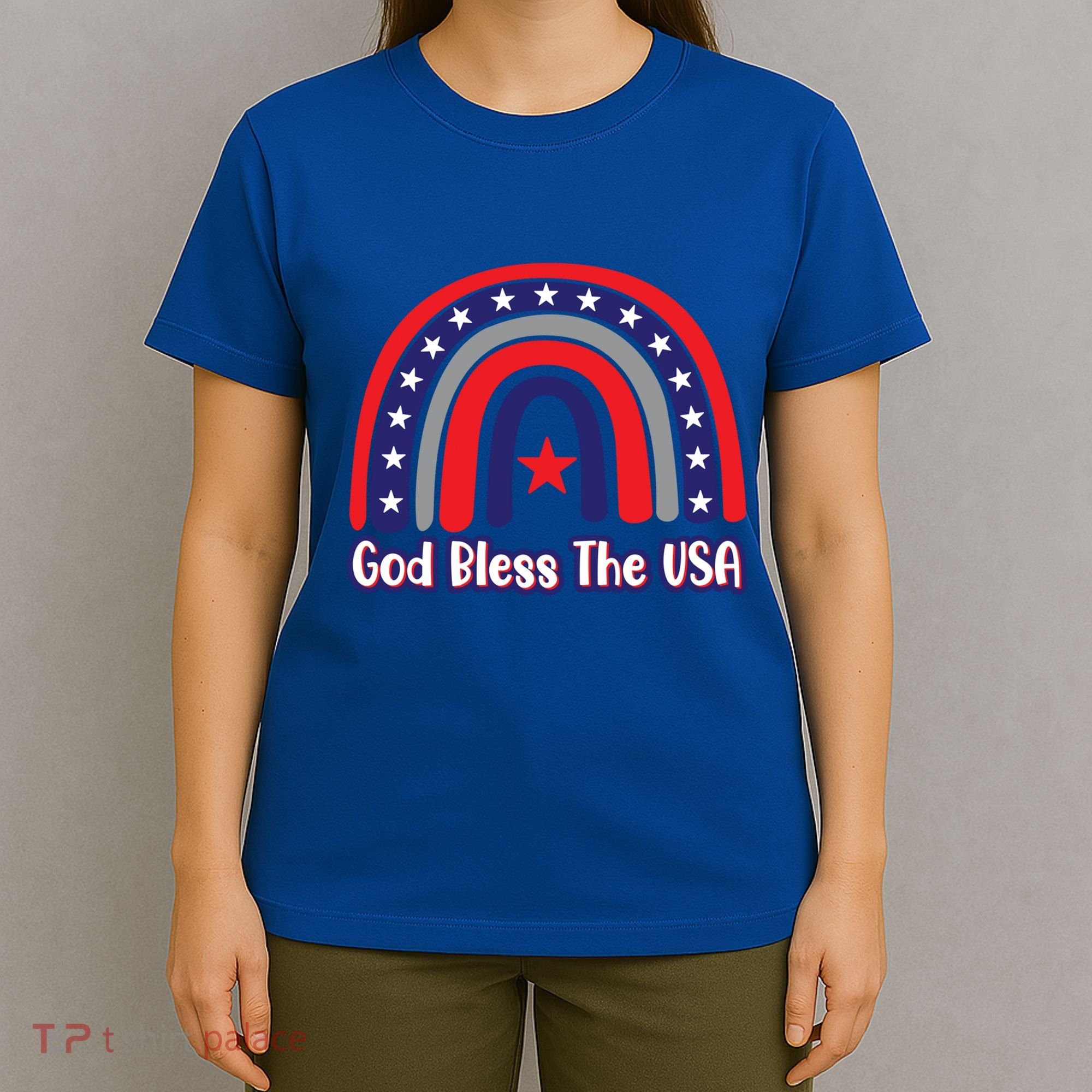 God Bless The Usa Red White And Blue Boho Rainbow Cute Family Funny Gift T-Shirt