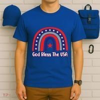 God Bless The Usa Red White And Blue Boho Rainbow Cute Family Funny Gift T-Shirt thumb 6