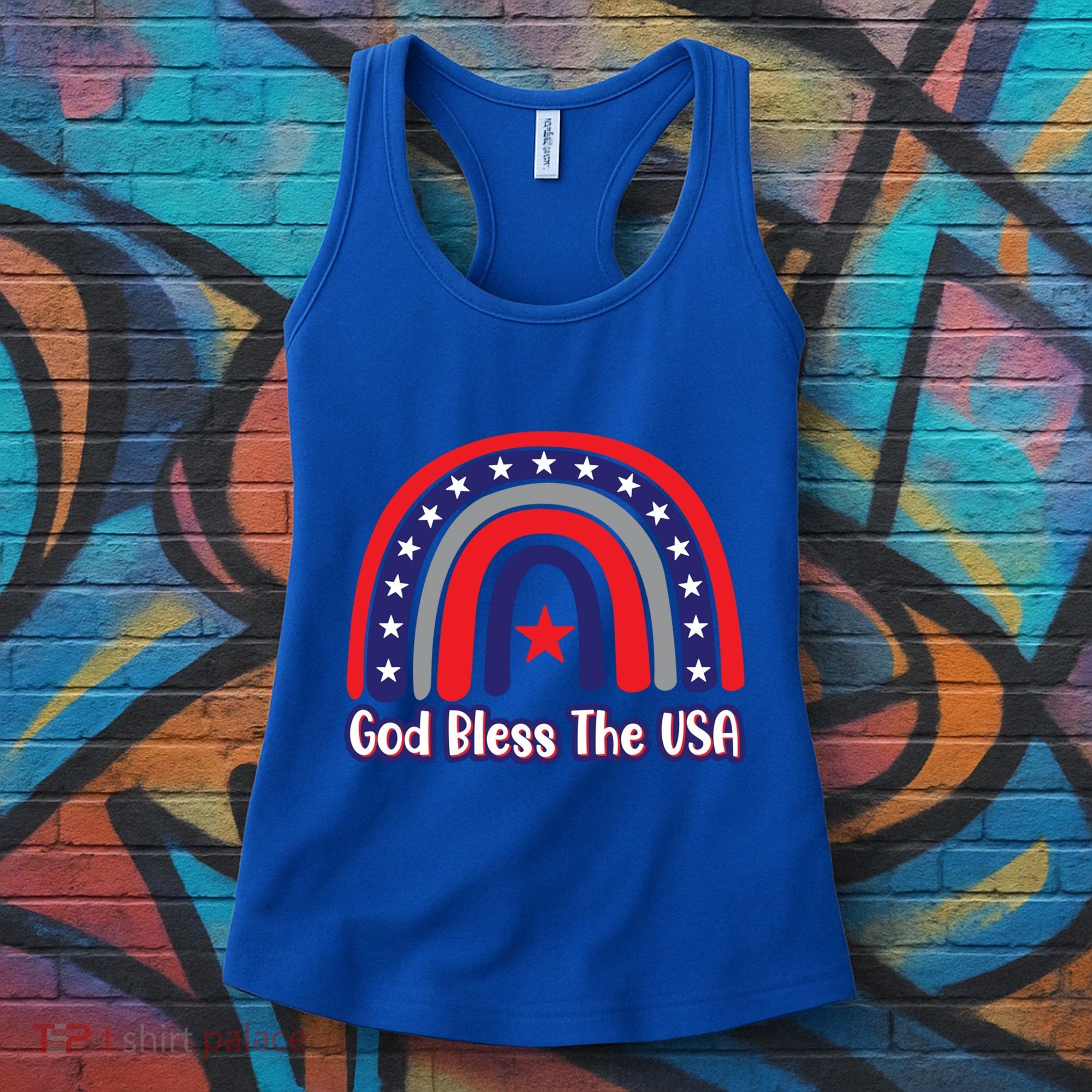 God Bless The Usa Red White And Blue Boho Rainbow Cute Family Funny Gift Women's Tank Top