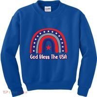 God Bless The Usa Red White And Blue Boho Rainbow Cute Family Funny Gift Kids Sweatshirt thumb 0