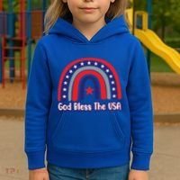 God Bless The Usa Red White And Blue Boho Rainbow Cute Family Funny Gift Kids Hoodie thumb 3
