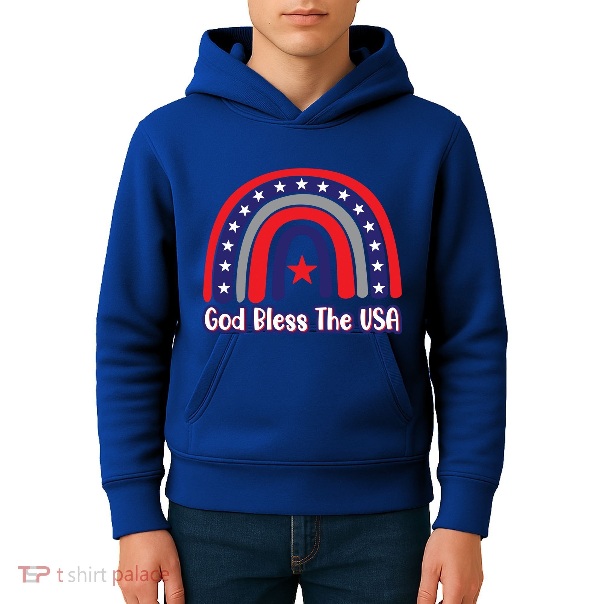God Bless The Usa Red White And Blue Boho Rainbow Cute Family Funny Gift Kids Hoodie