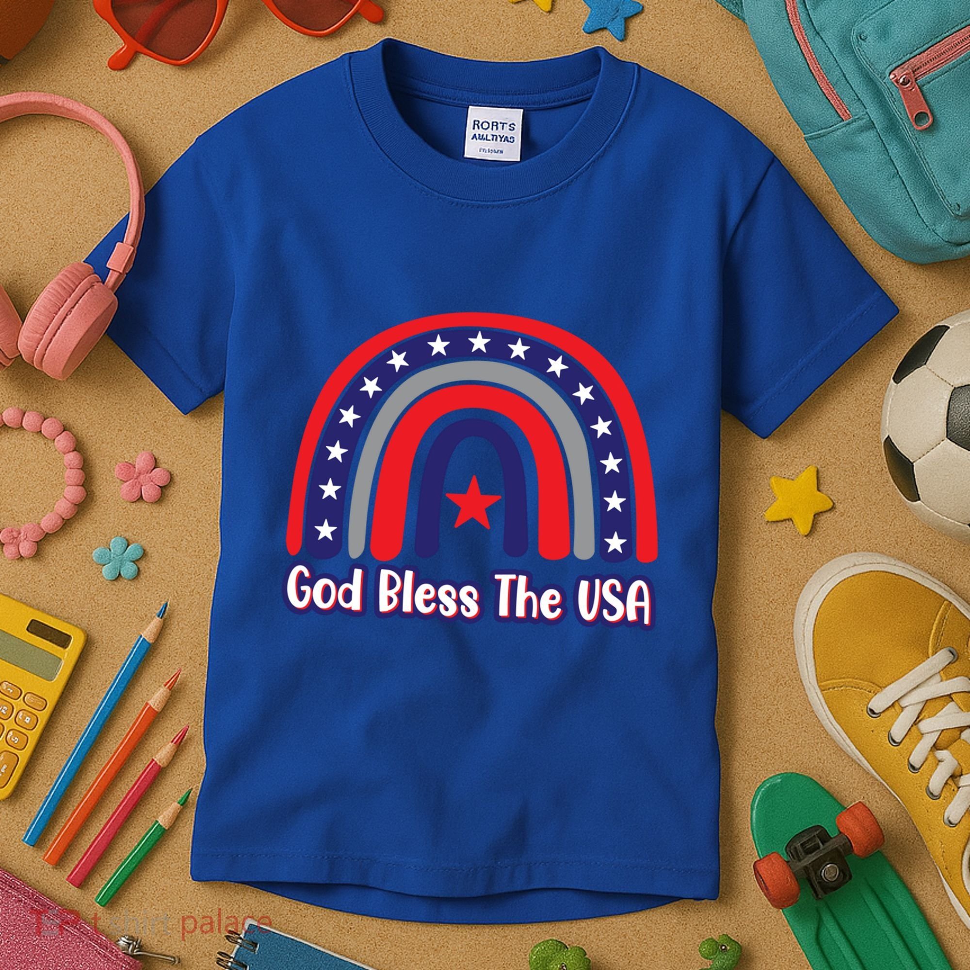God Bless The Usa Red White And Blue Boho Rainbow Cute Family Funny Gift Kids T-Shirt