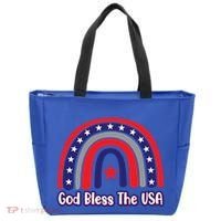 God Bless The Usa Red White And Blue Boho Rainbow Cute Family Funny Gift Tote Bag thumb 0