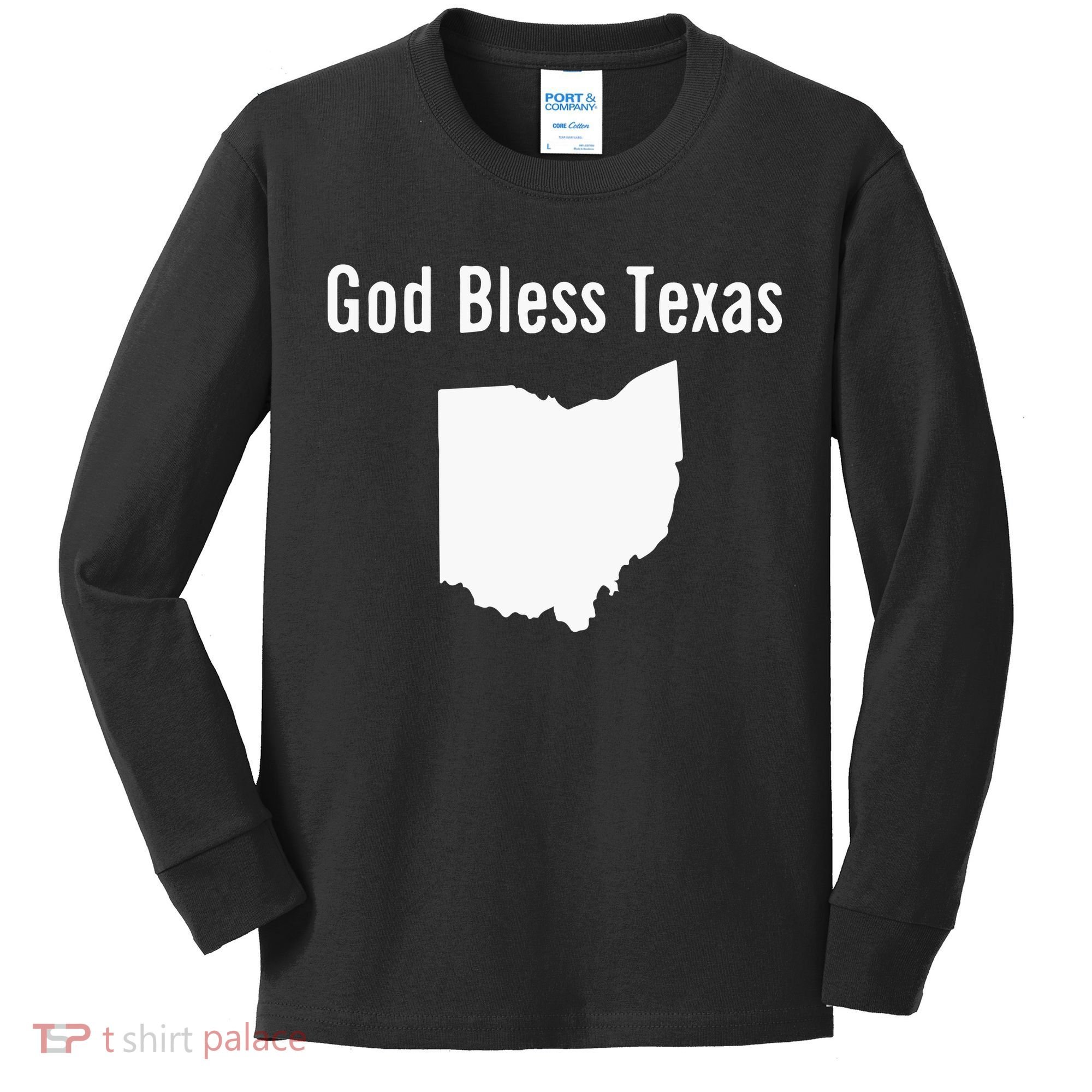 God Bless Texas Ohio Kids Long Sleeve Shirt