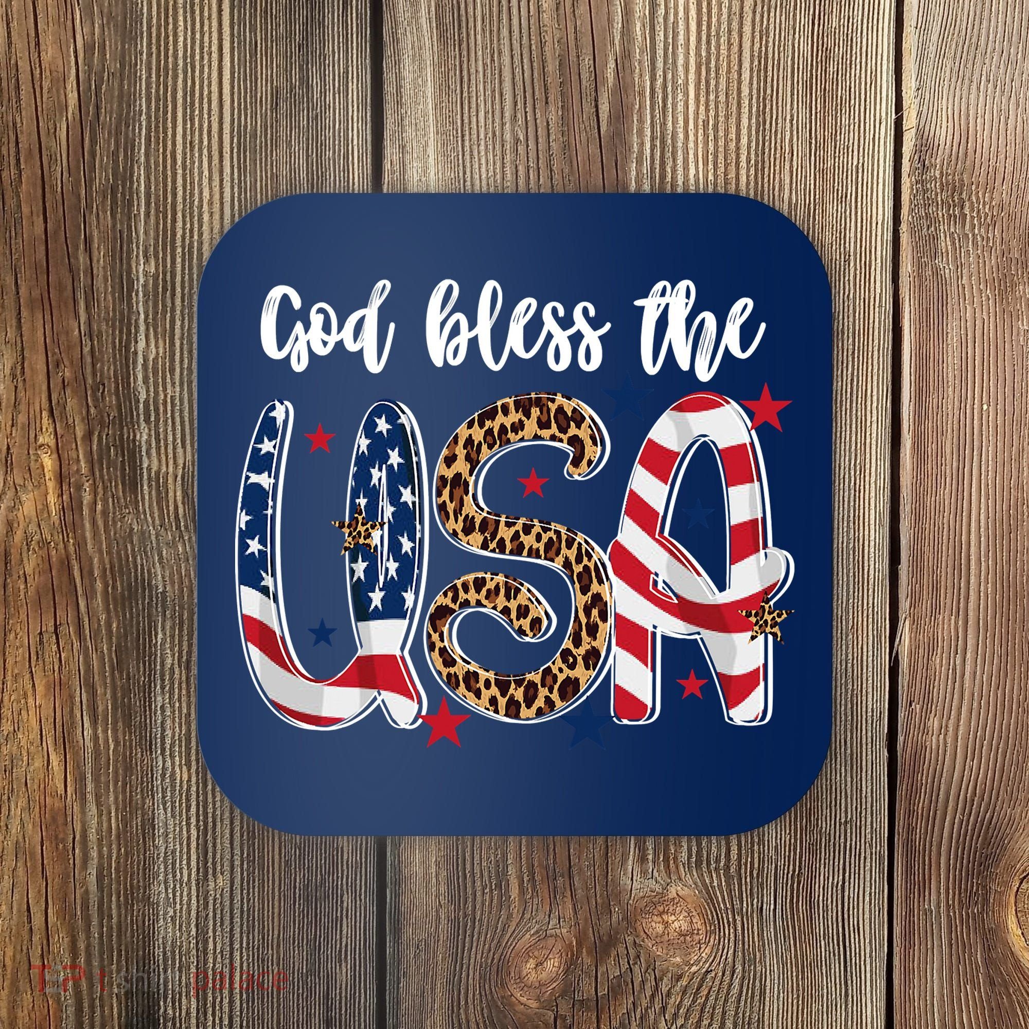 God Bless The USA American Flag Patriotic Coaster