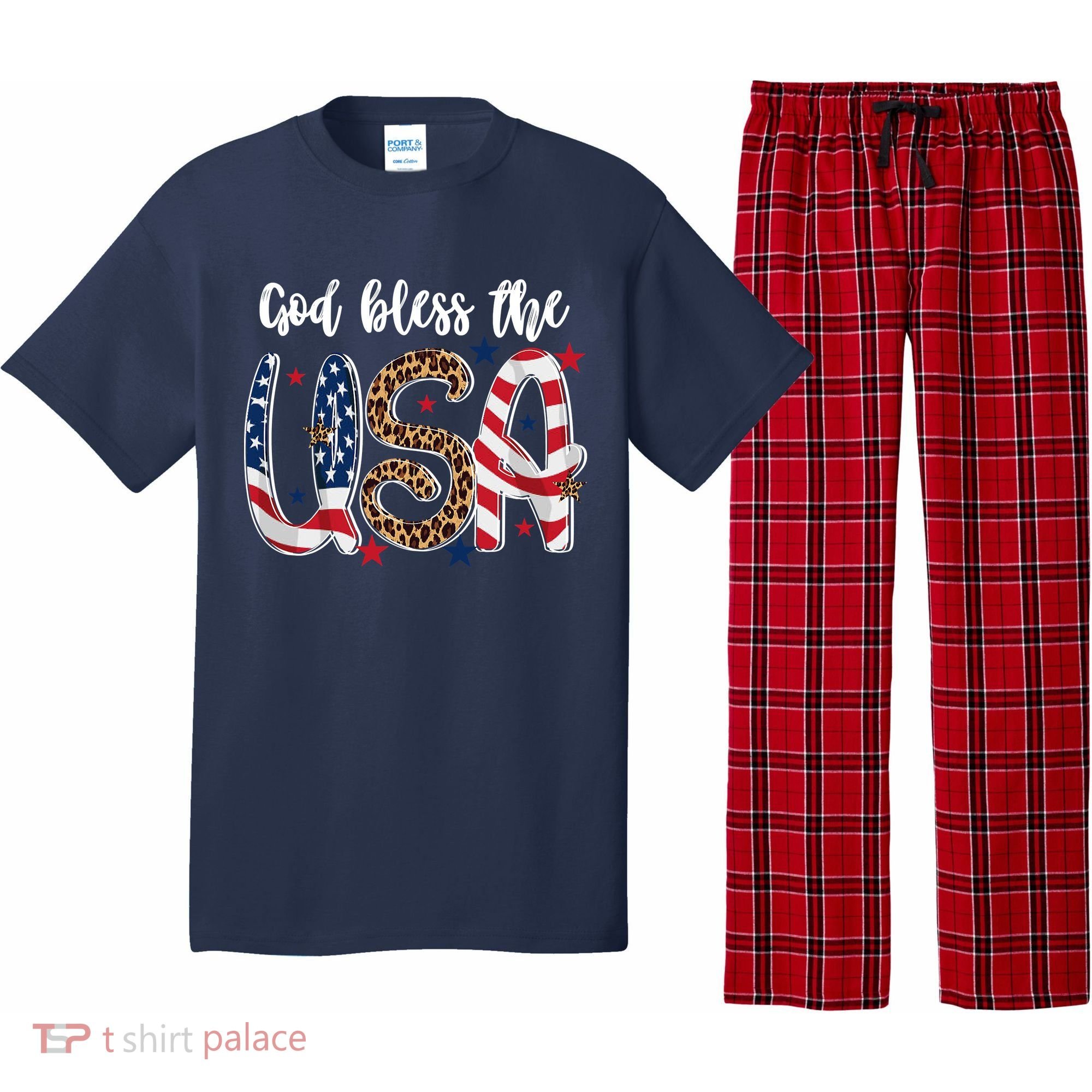 God Bless The USA American Flag Patriotic Pajama Set