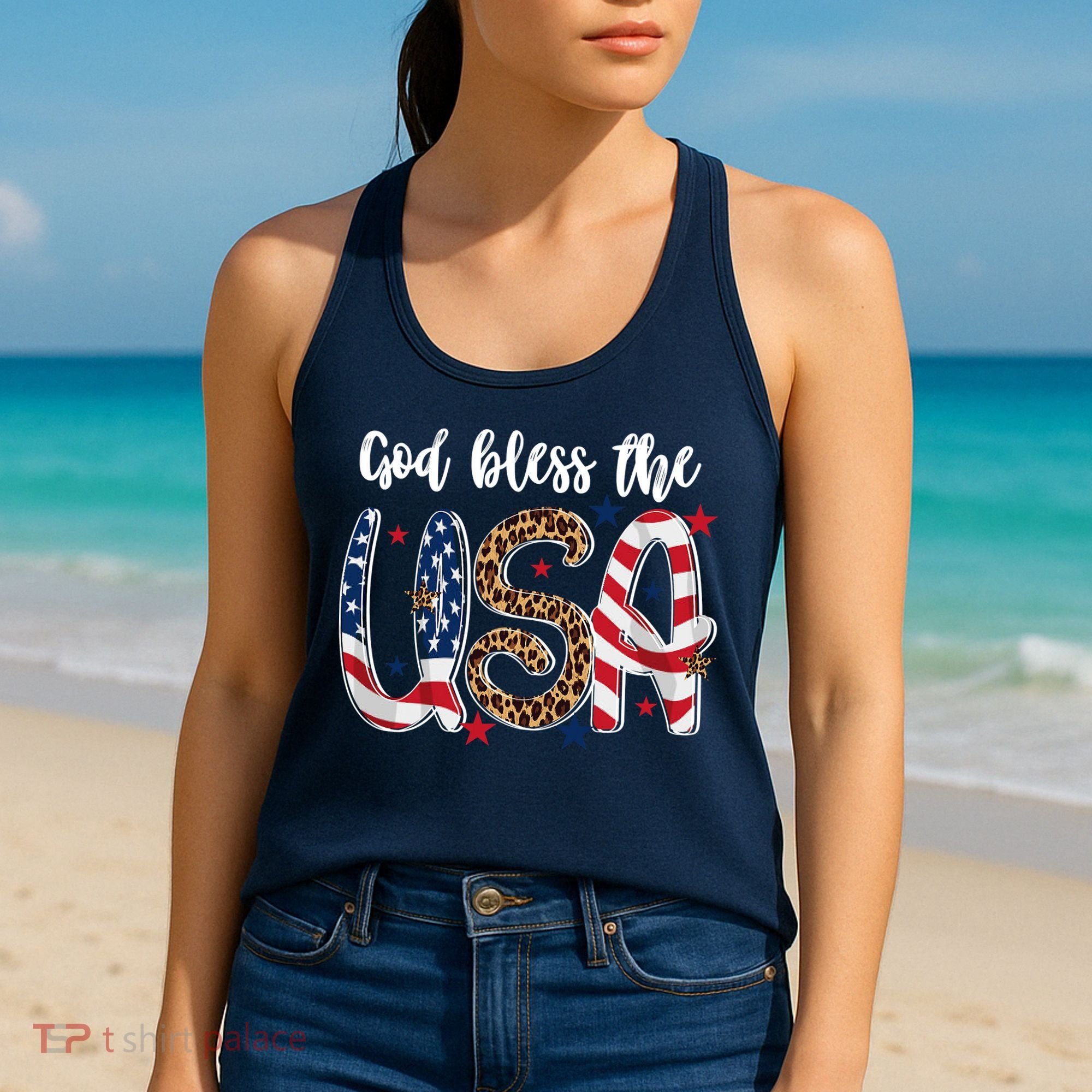 God Bless The USA American Flag Patriotic Women's Tank Top