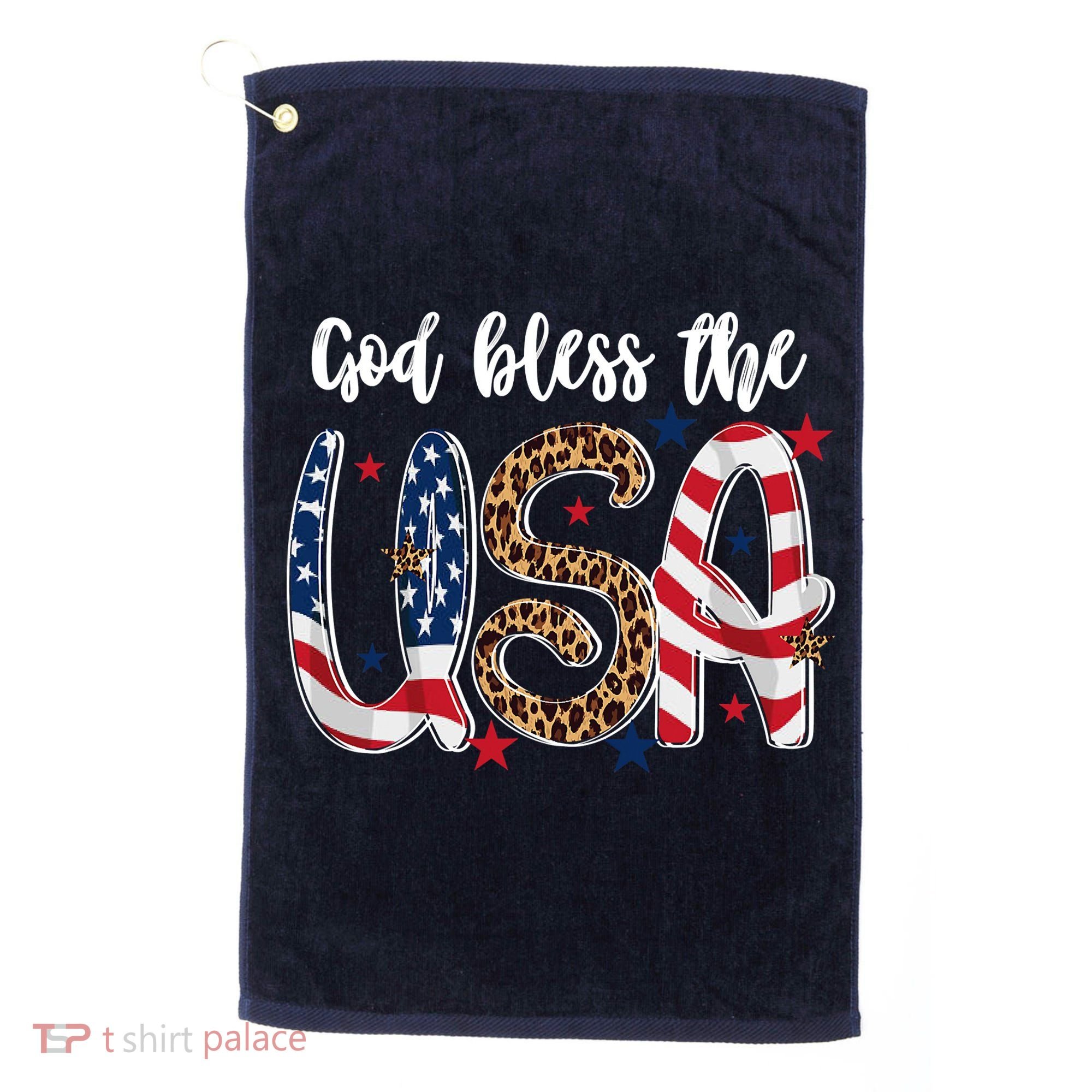 God Bless The USA American Flag Patriotic Golf Towel