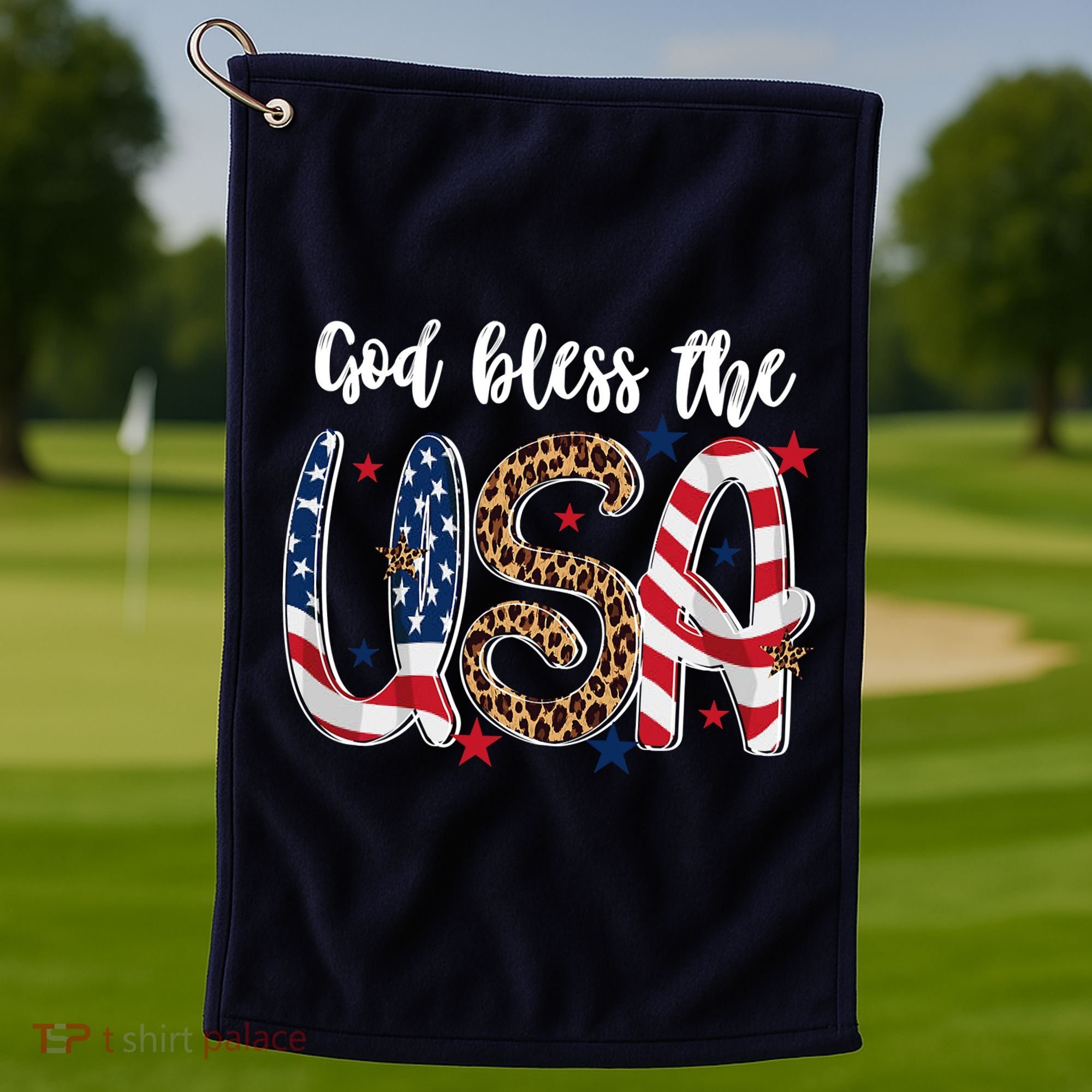 God Bless The USA American Flag Patriotic Golf Towel