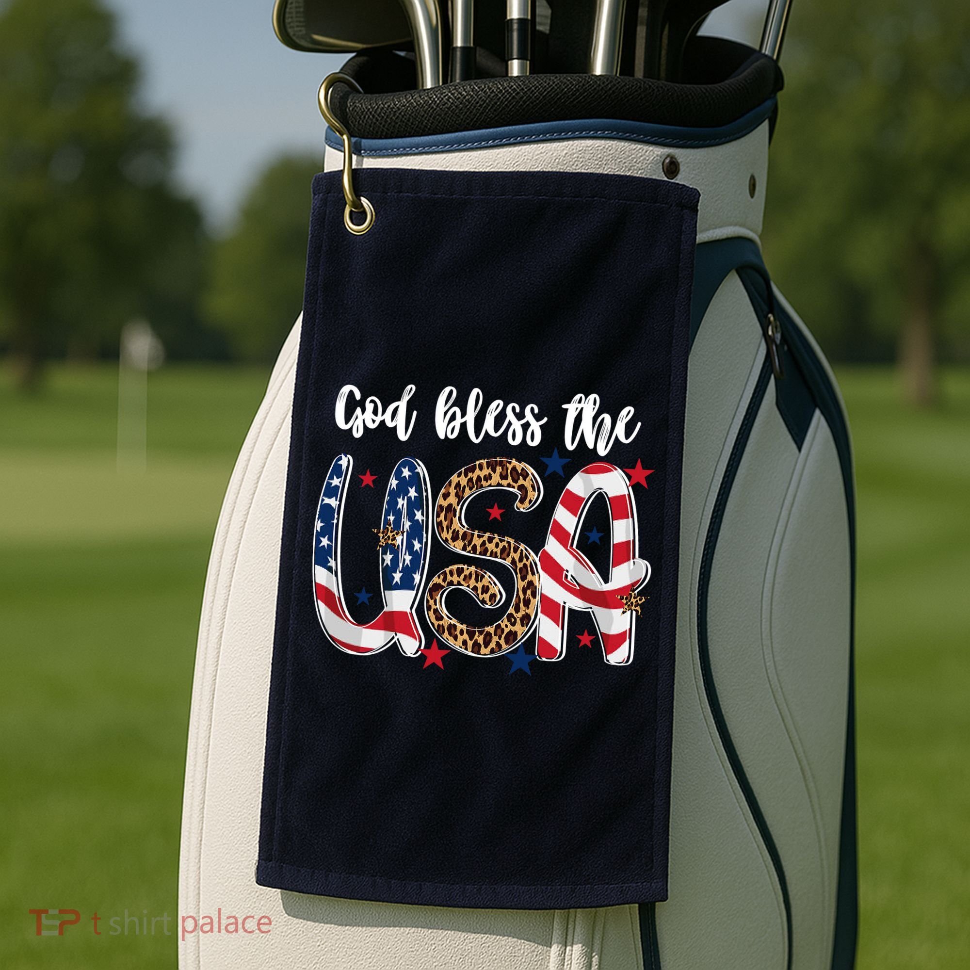 God Bless The USA American Flag Patriotic Golf Towel