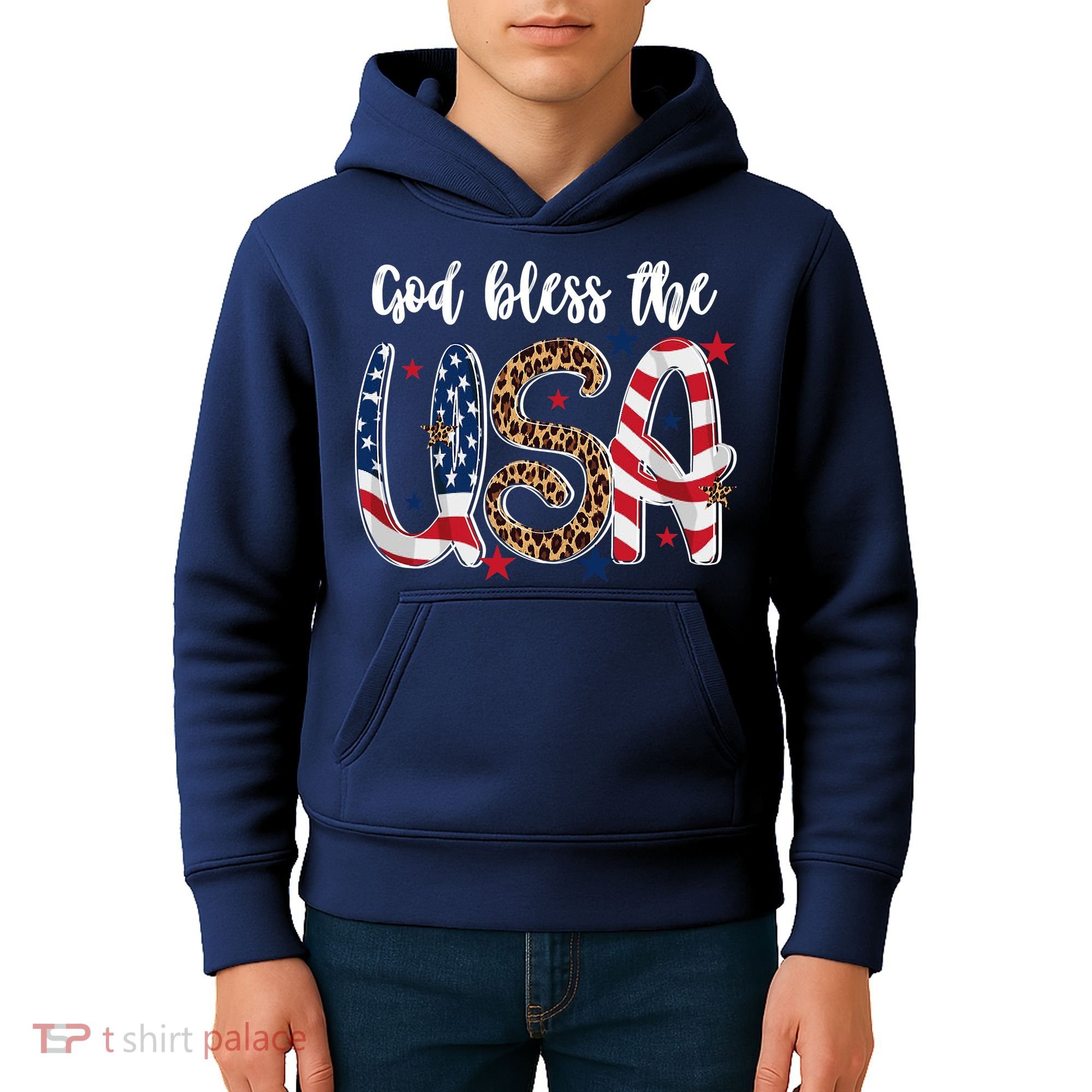 God Bless The USA American Flag Patriotic Kids Hoodie