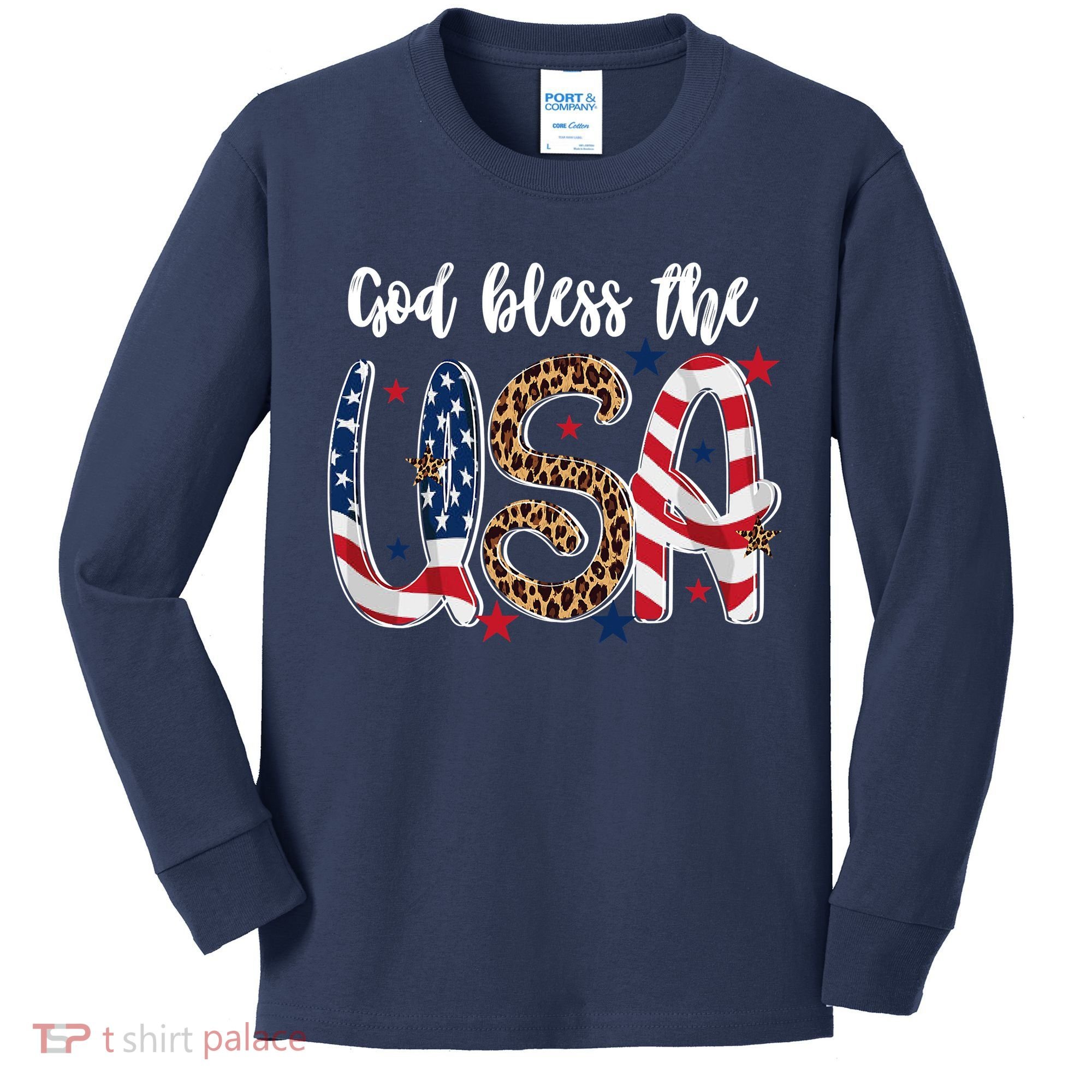 God Bless The USA American Flag Patriotic Kids Long Sleeve Shirt