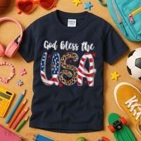 God Bless The USA American Flag Patriotic Kids T-Shirt thumb 3