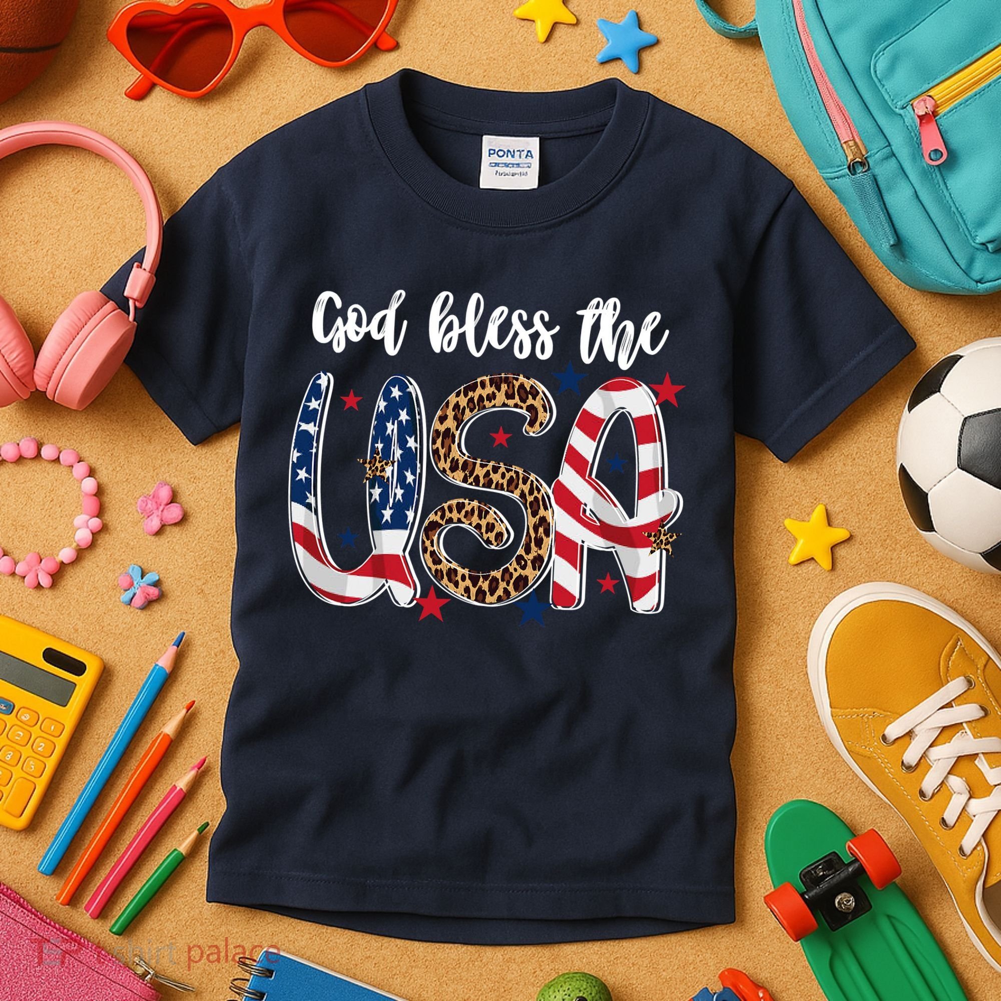 God Bless The USA American Flag Patriotic Kids T-Shirt