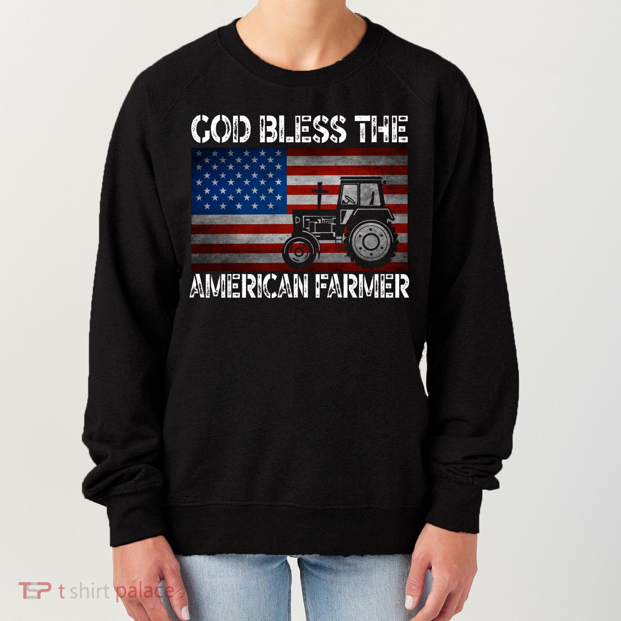 God Bless The American Farmer Usa Flag Tractor Patriotic Gift Women's Sweatshirt