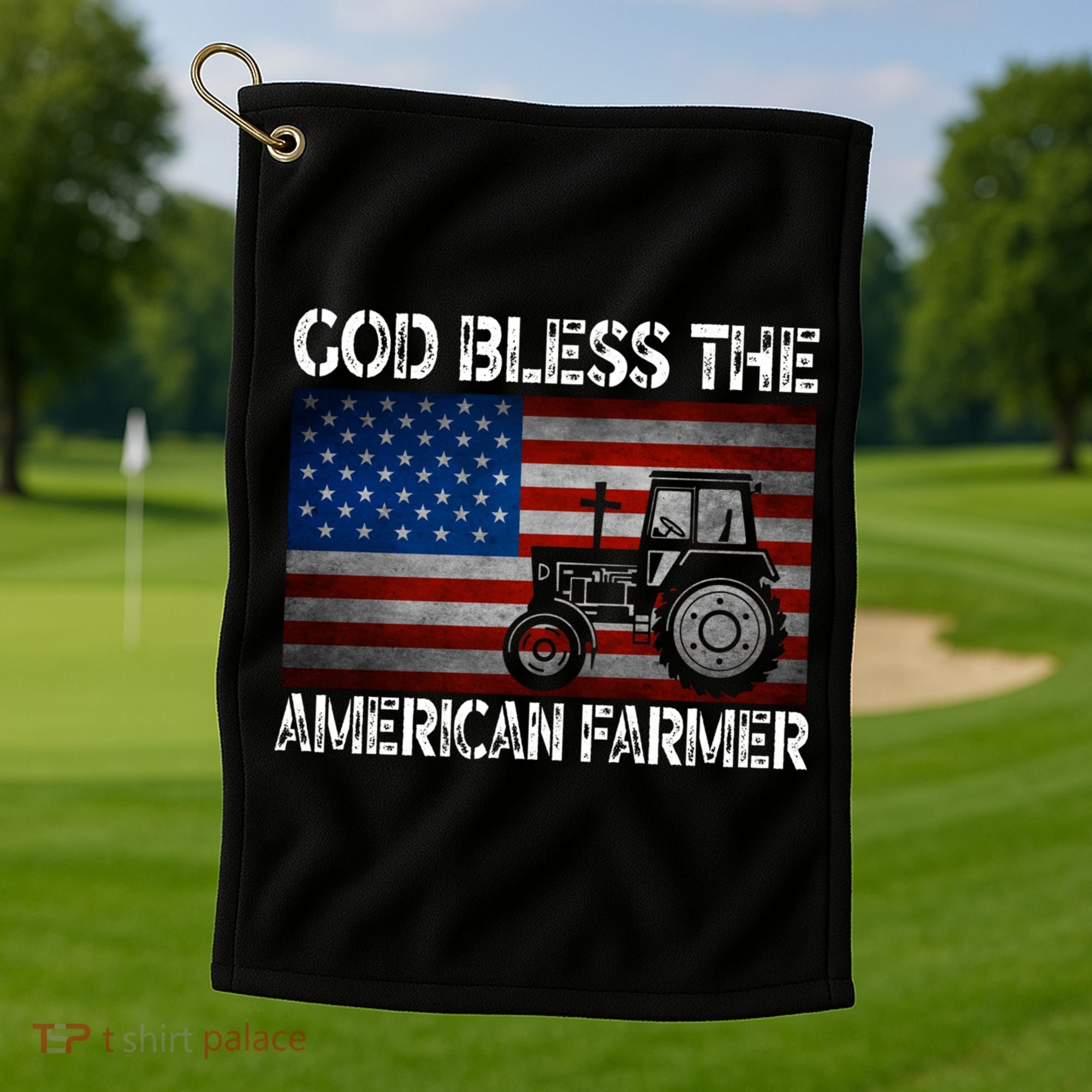 God Bless The American Farmer Usa Flag Tractor Patriotic Gift Golf Towel