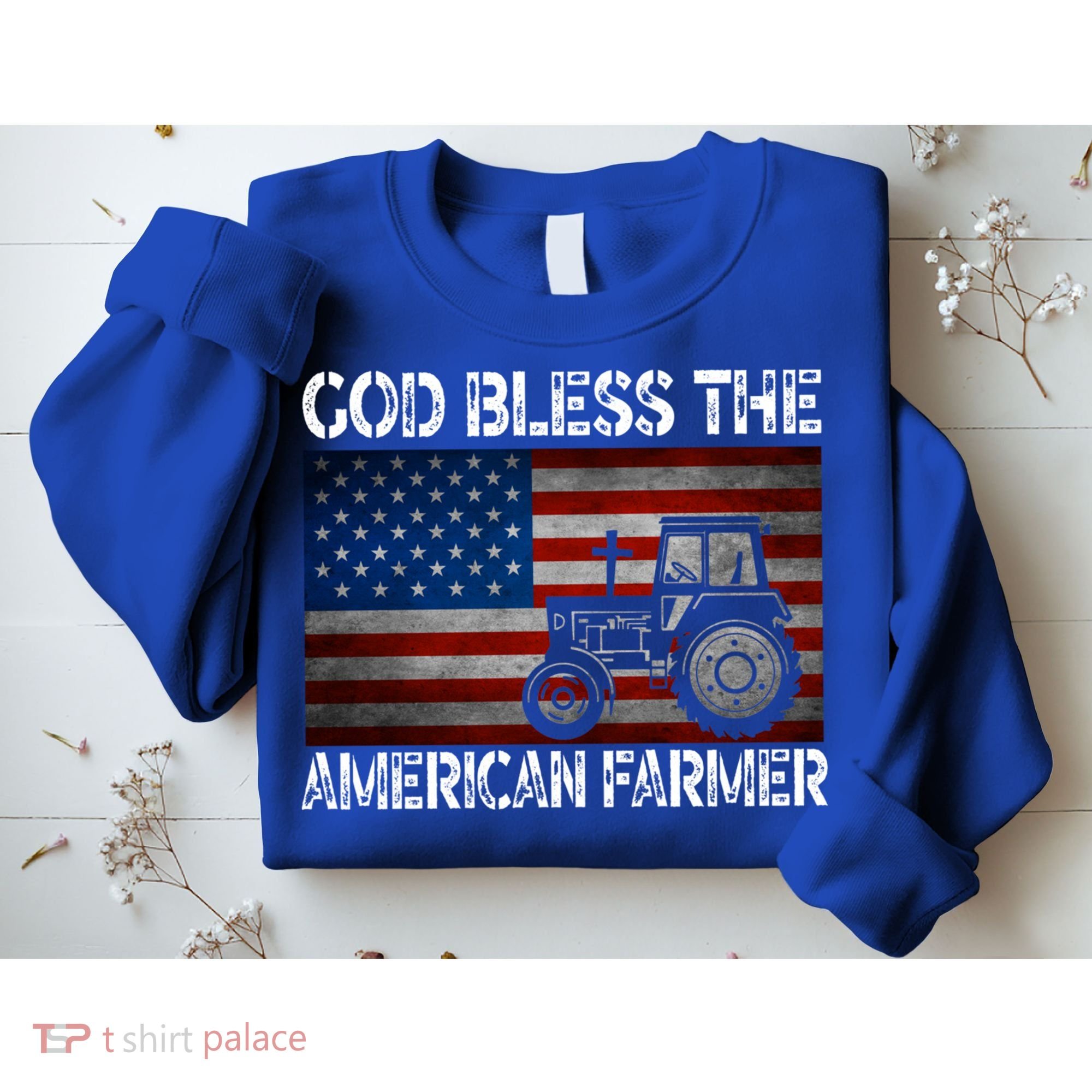 God Bless The American Farmer Usa Flag Tractor Patriotic Gift Sweatshirt